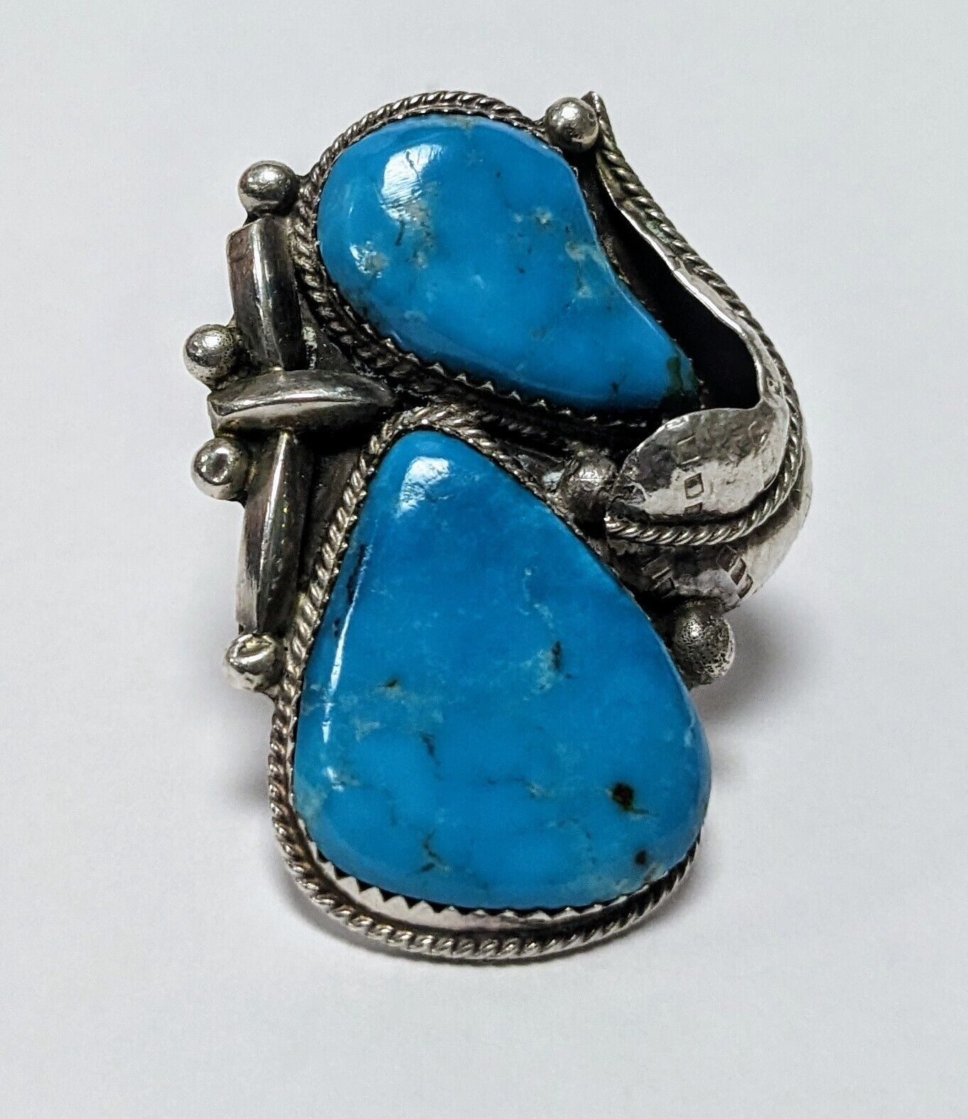 Beautiful 2 stone Turquoise Sterling Silver Navajo Size 6.5