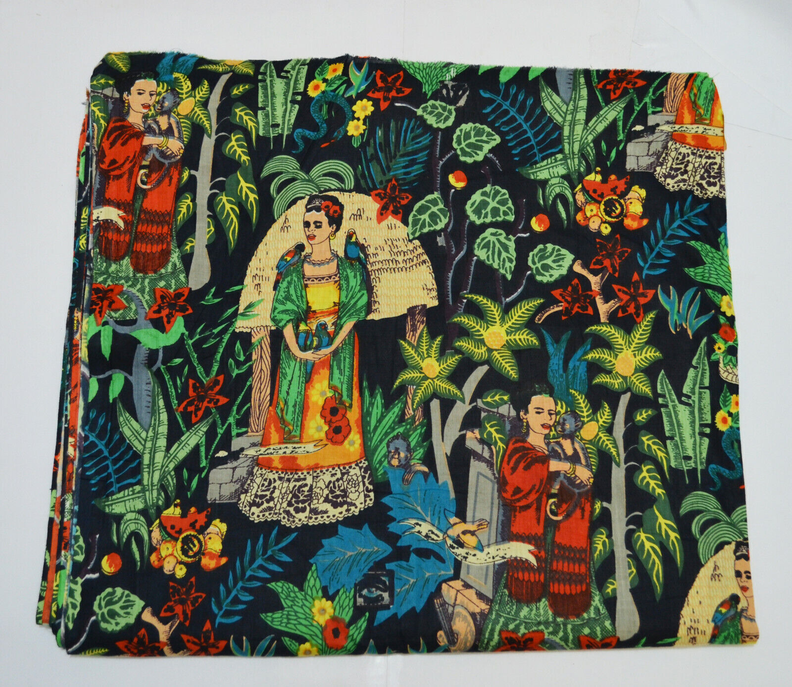Indian Cotton Sewing Frida Khalo Fabric By Yard Running Loose Screen Print Craft