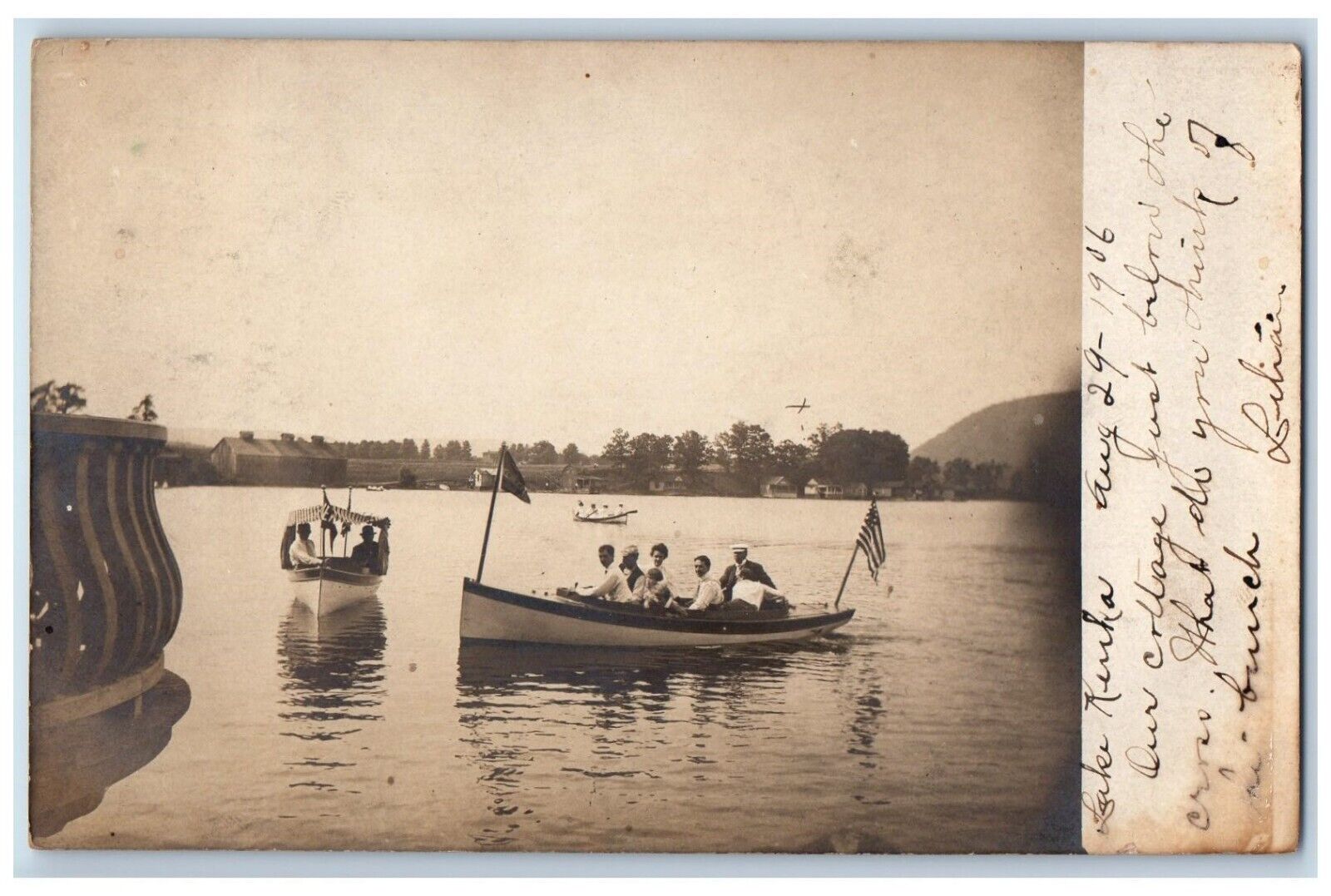 1906 Boat Scene In Lake Keuka Cottage New York NY RPPC Photo Posted Postcard