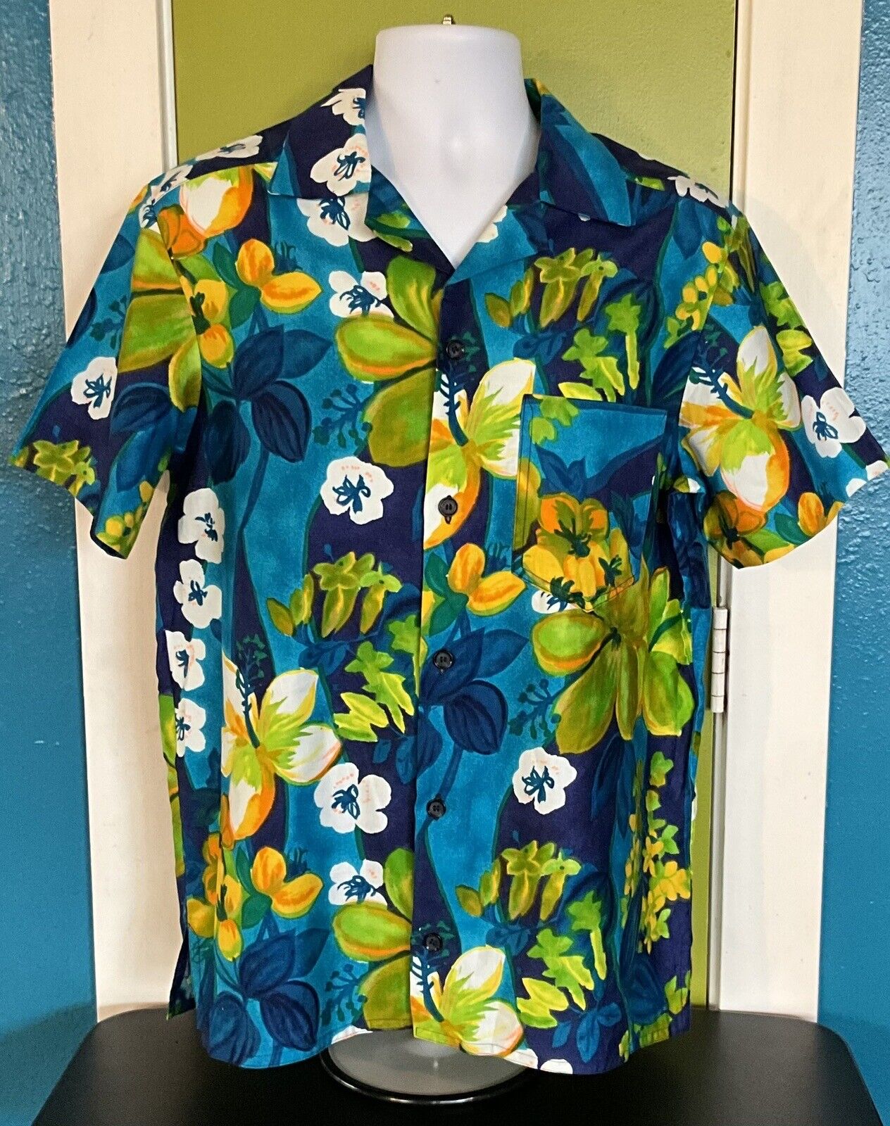 Vintage 70s Homemade Hawaii Floral Hawaiian Shirt Size 44”chest Aloha Camp 