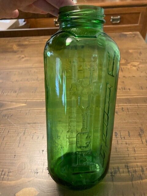 Vintage 1960s Green Glass 40oz. Water-Juice Bottle No Lid
