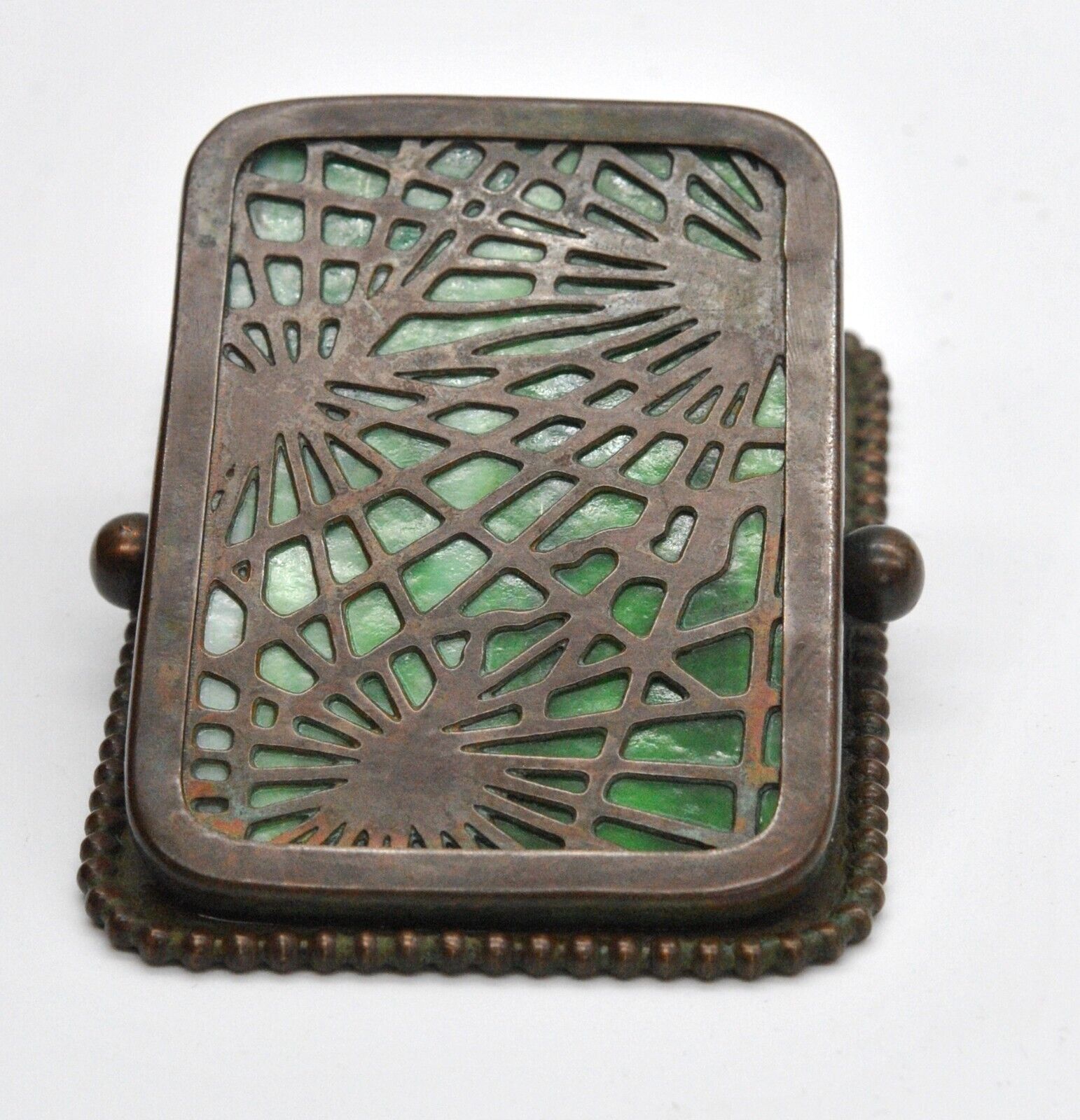 TIFFANY STUDIOS PINE NEEDLE PAPER CLIP # 971 GREEN FAVRILE CHOCOLATE BROWN EXC.
