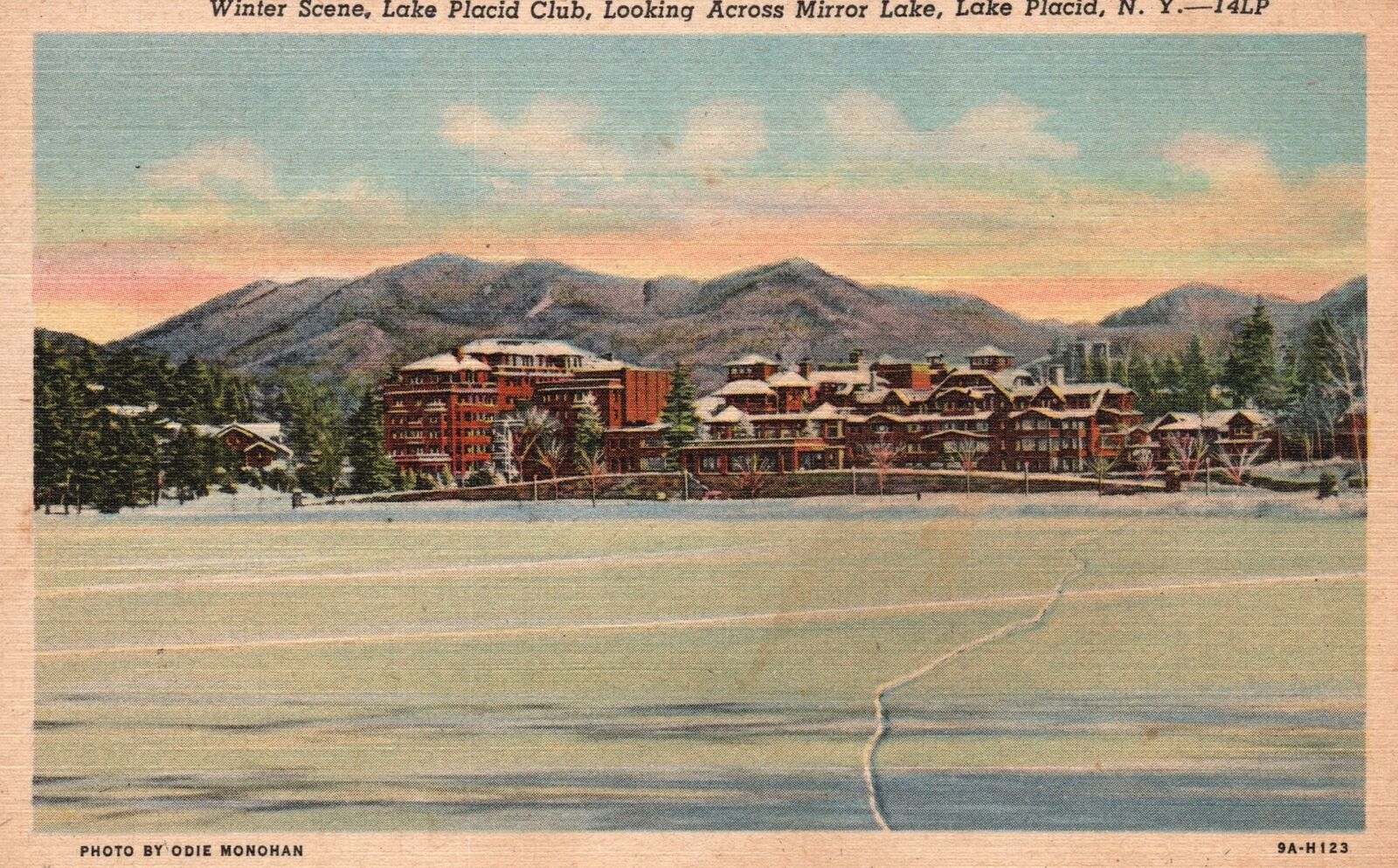 Winter Scene Across Lake Placid Club MIRROR LAKE New York Vintage Postcard 1923