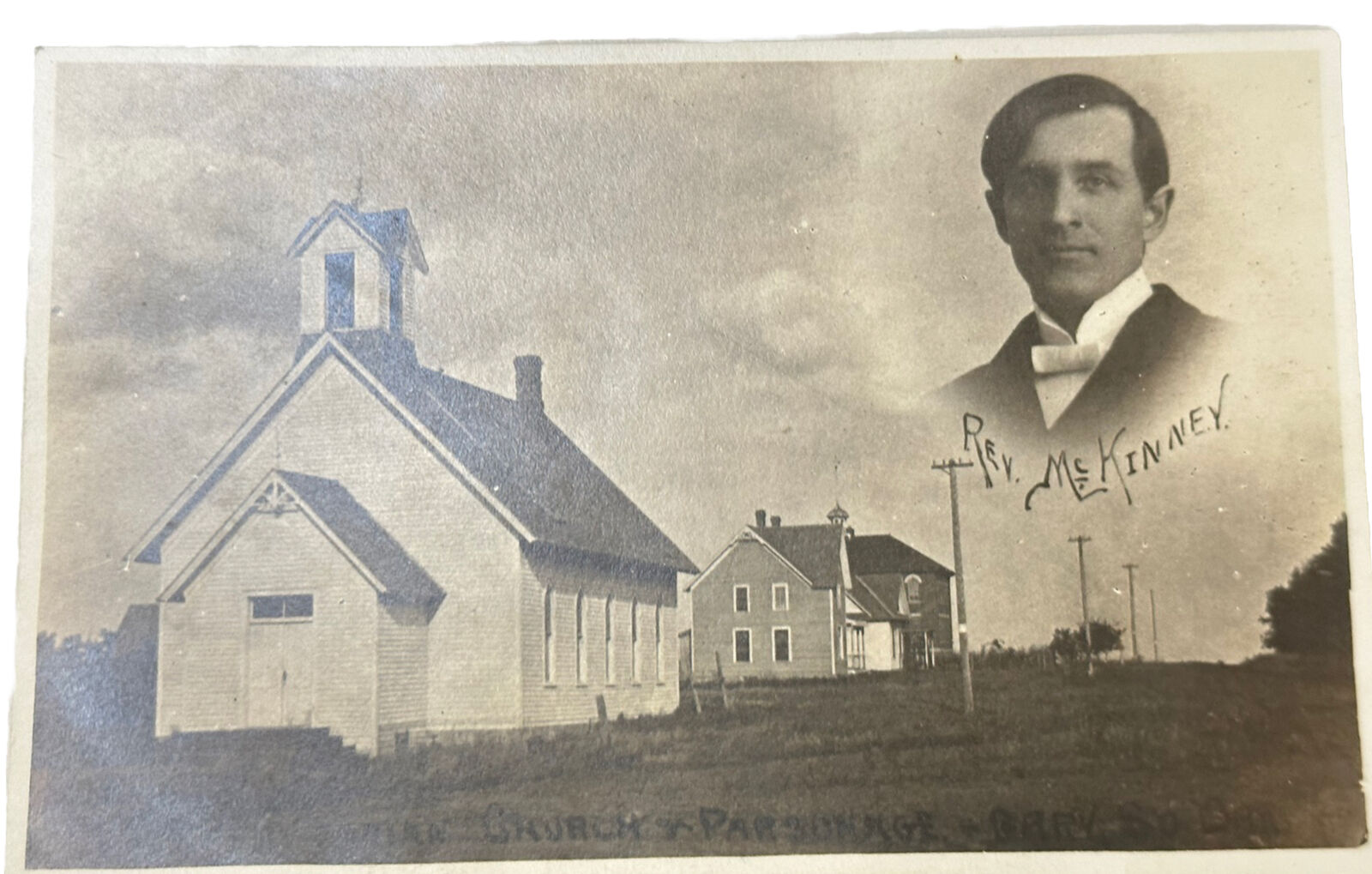 Antique RPPC Real Photo Postcard Reverend Pastor With Church