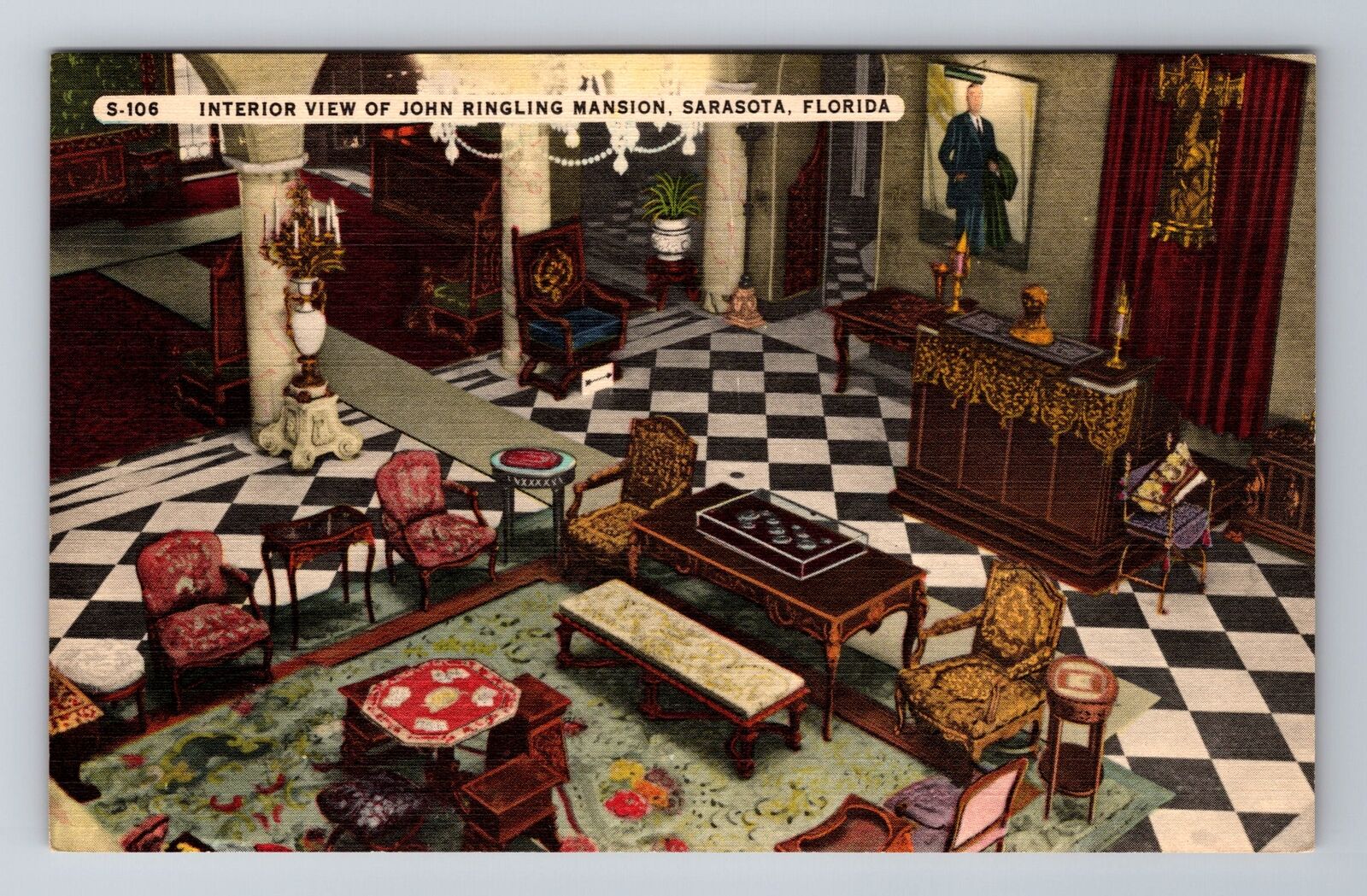 Sarasota FL-Florida, Interior of John Ringling Mansion, Antique Vintage Postcard