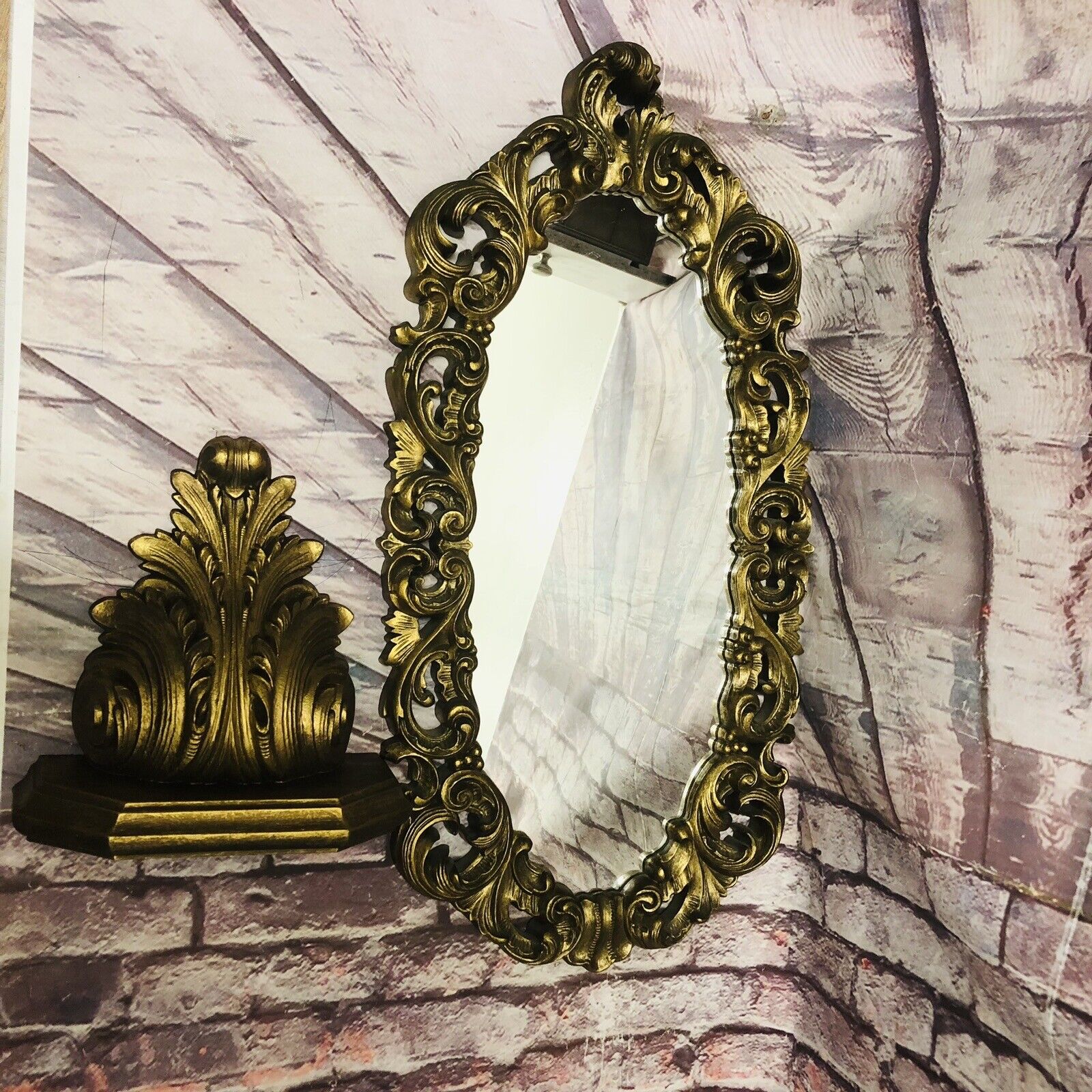 Burwood Gold  Wall Mirror W/Shelf Hollywood Regency 2pc