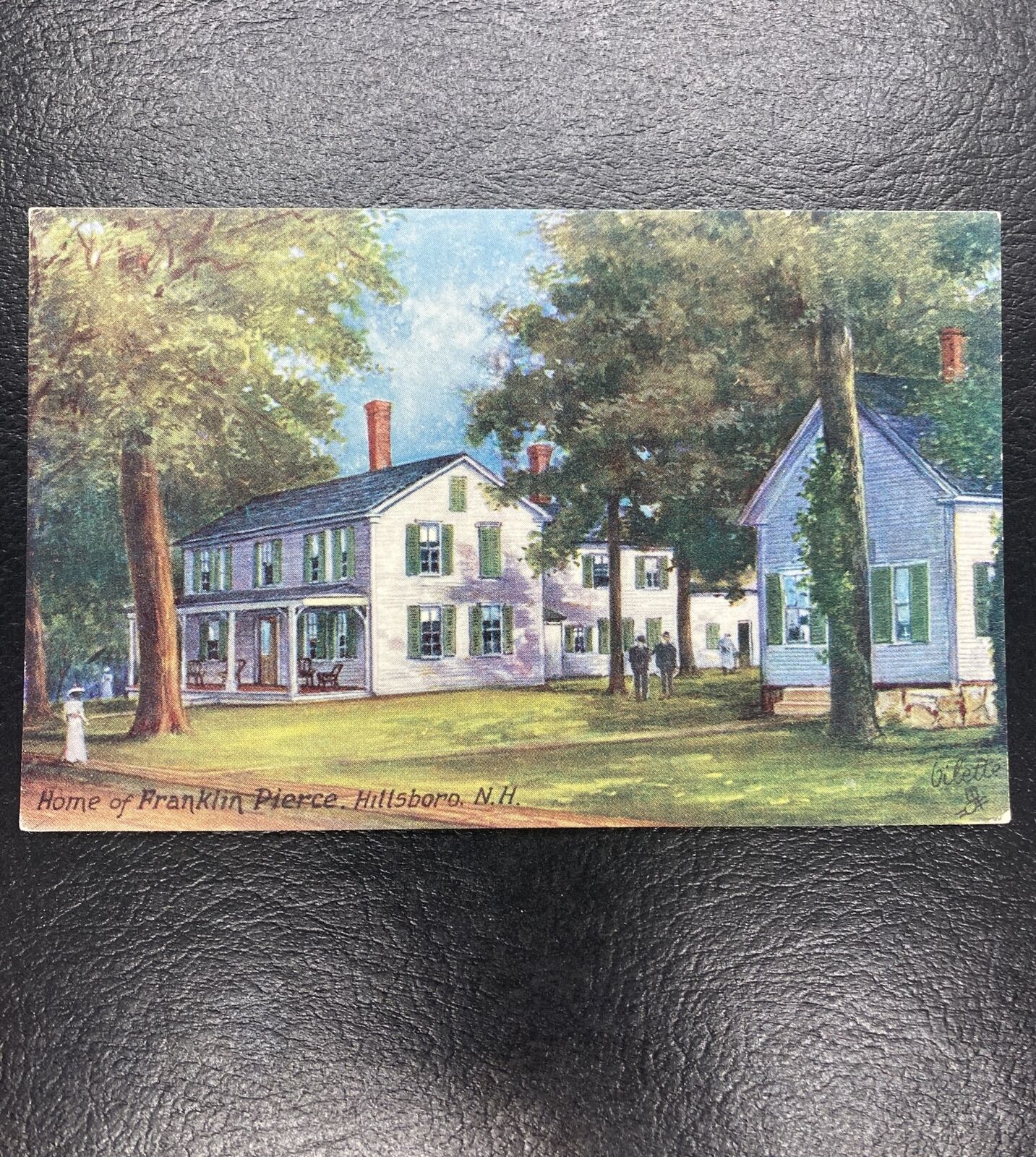 Hillsboro,NH Home of Franklin Pierce Tuck Hillsborough County Oilette Postcard