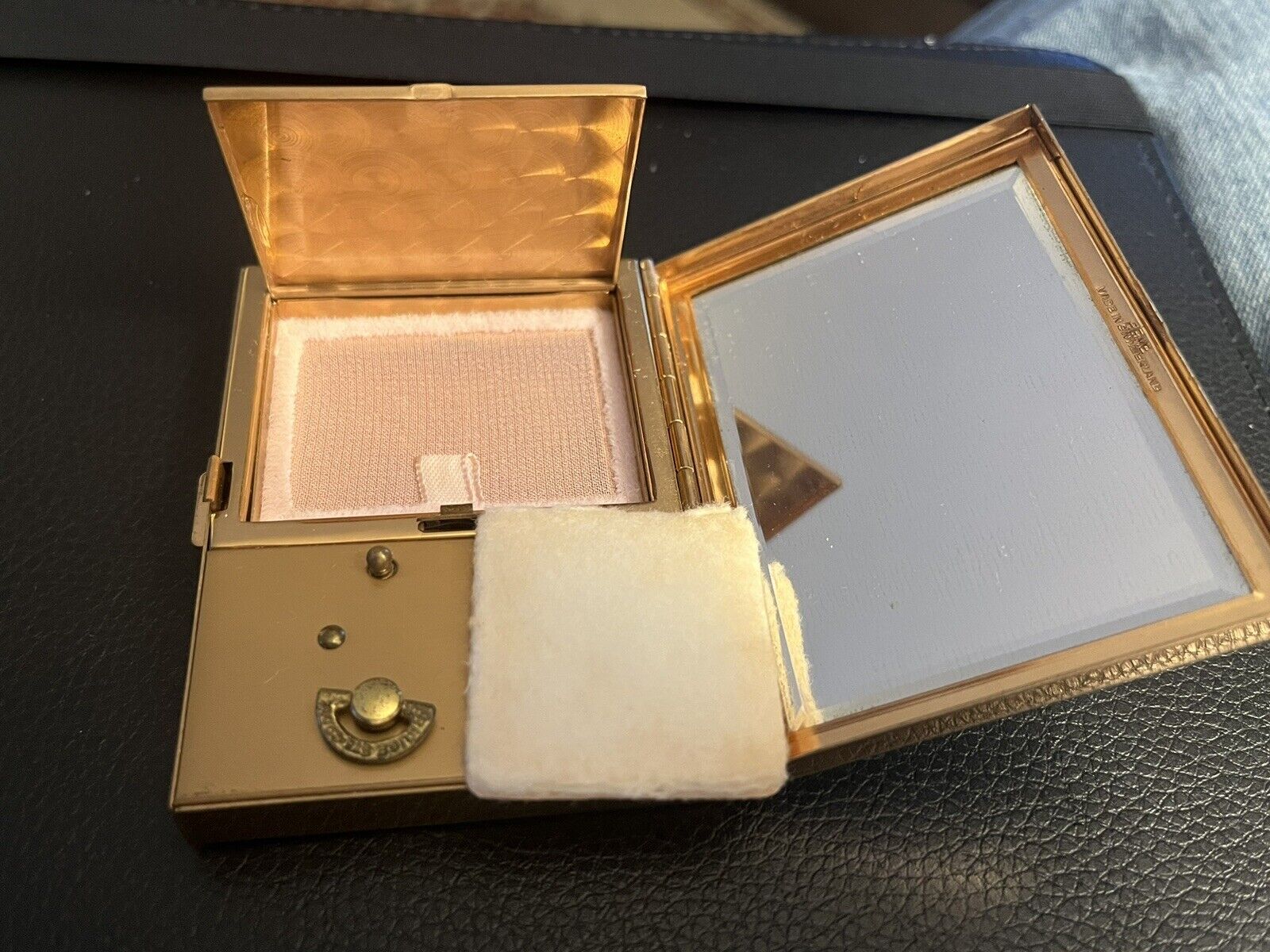 Vintage Swiss Miniature Music Box Musical Powder Compact Case