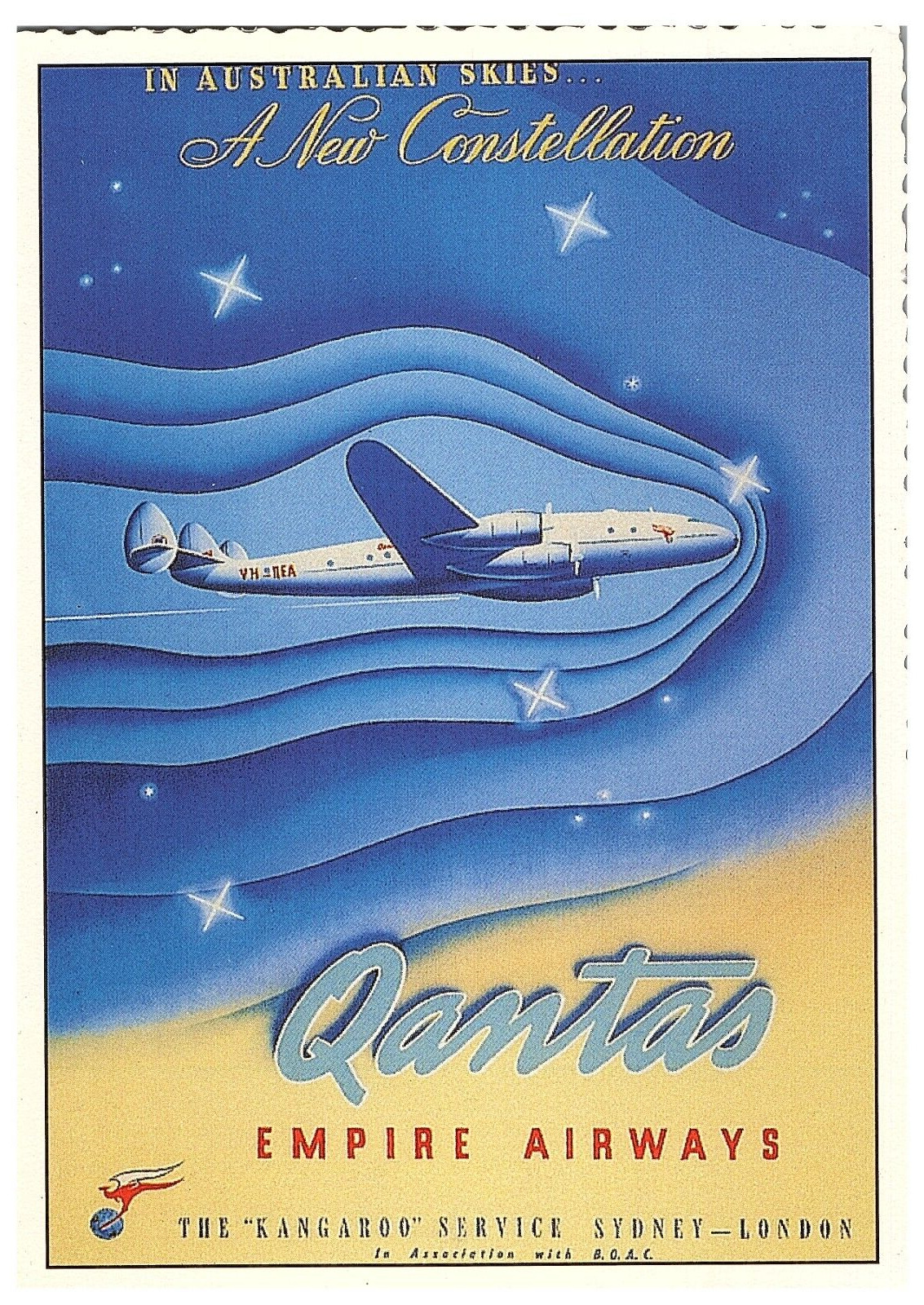 Qantas Empire Airways Lockheed L749 Constellation Circa 1947 Airplane Postcard