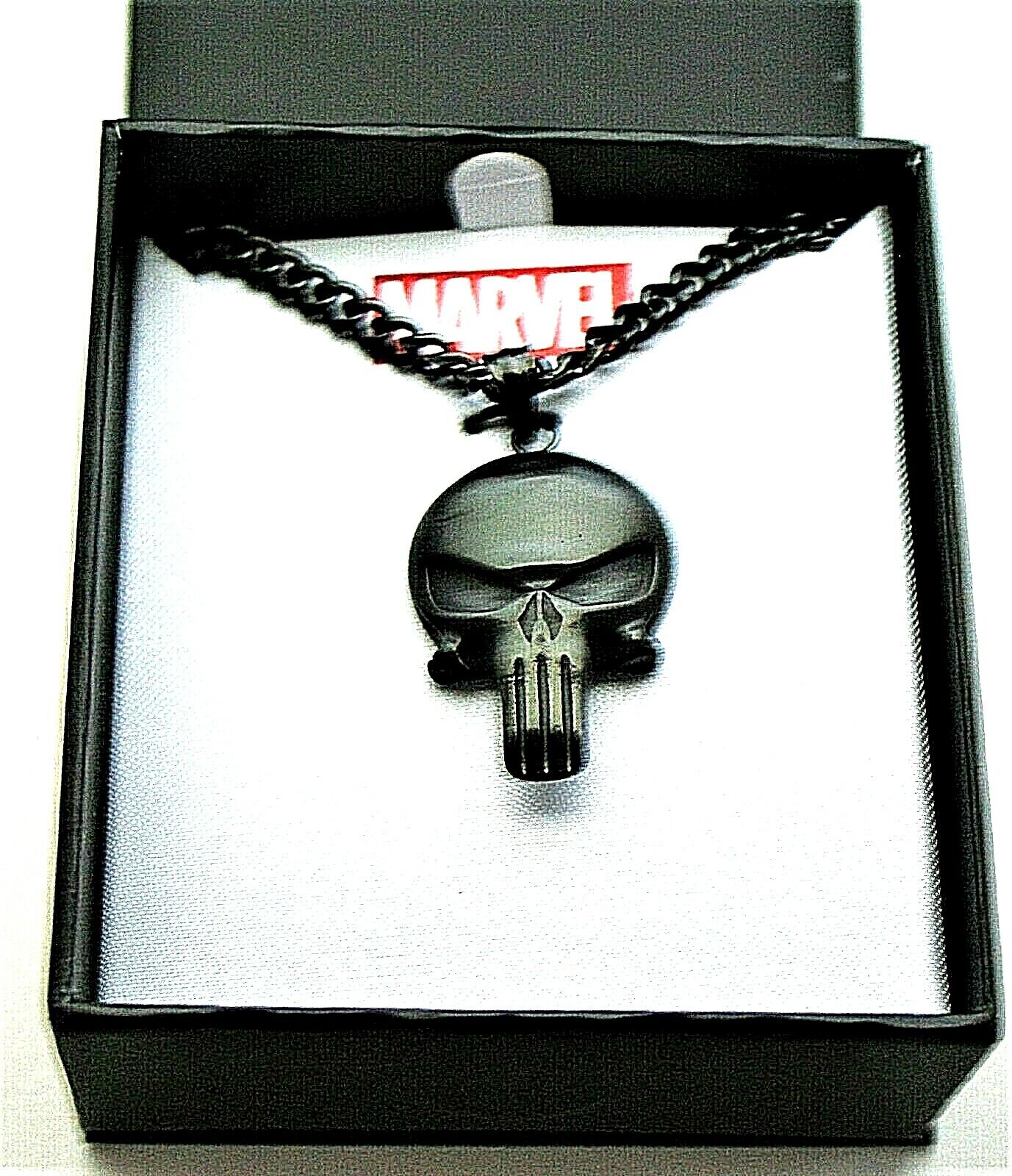 Marvel The Punisher Black Anodized Skull Logo Necklace Pendant New NOS 2018 Box