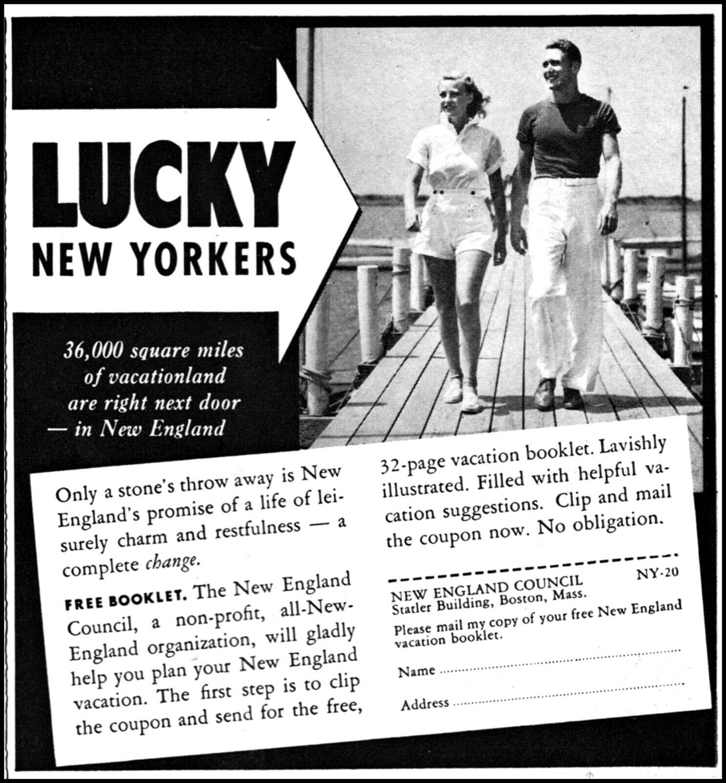 1940 New England Council Vacationland 36,000 sq miles vintage photo print ad S3