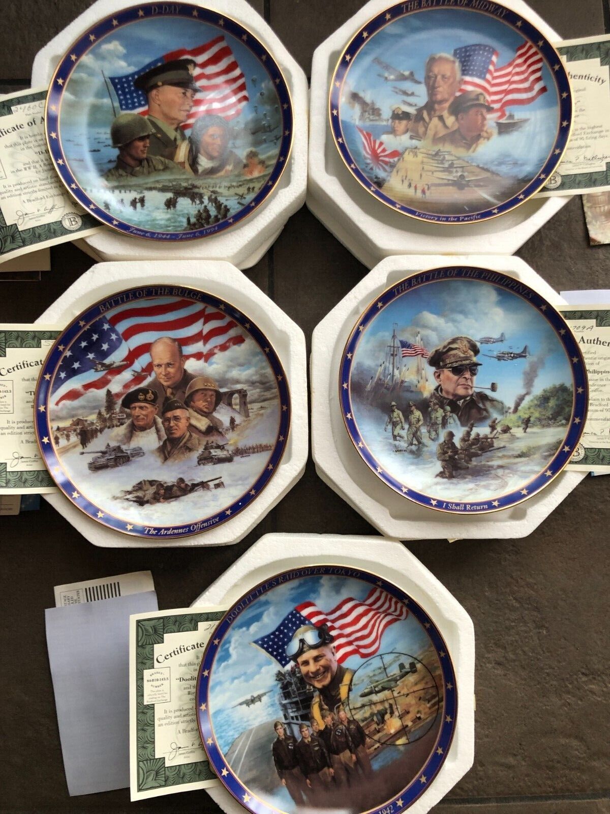 Bradford Exchange WWII A REMEMBRANCE Plates 1-5 Complete COA Boxes 94' 95'