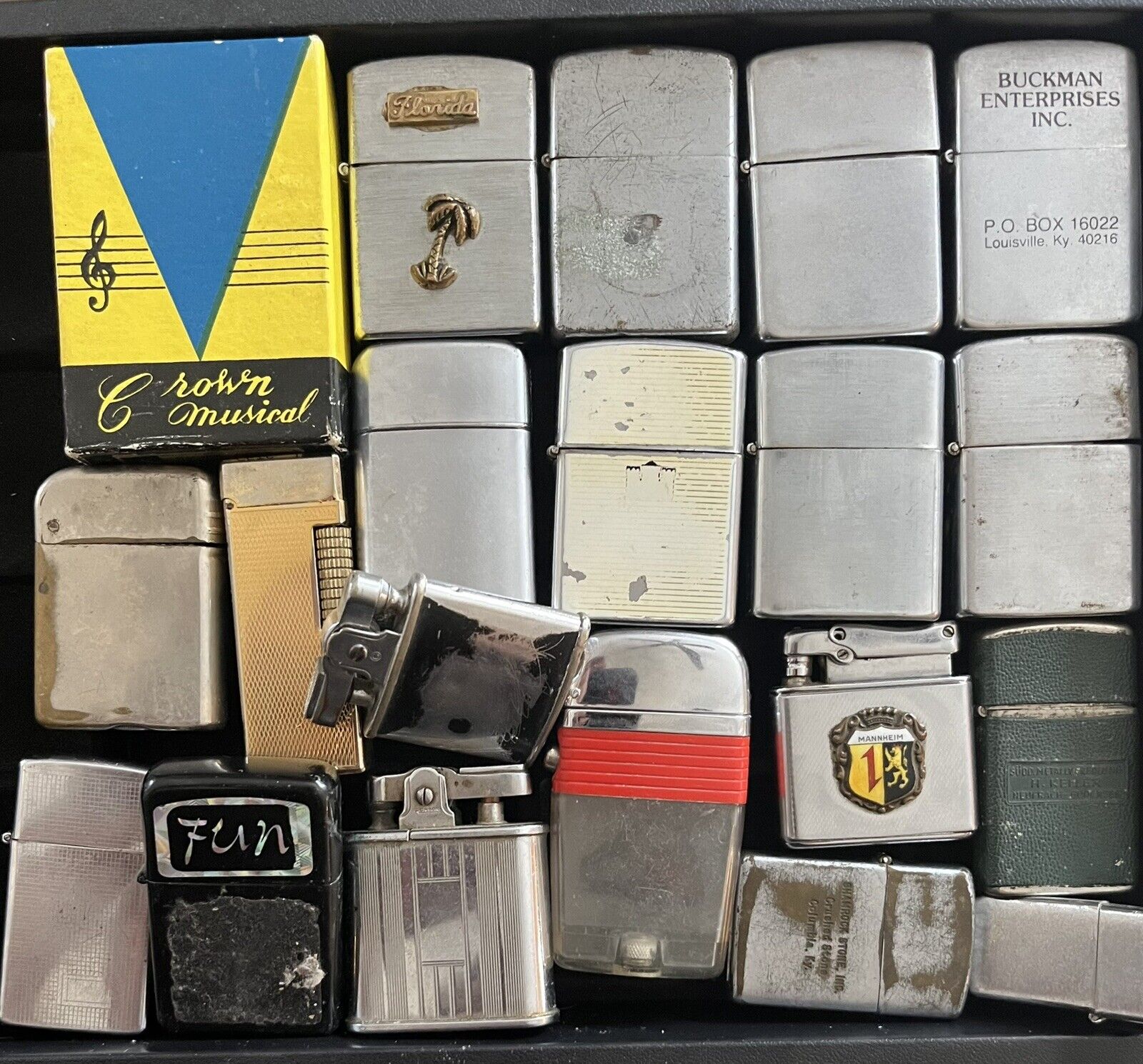 Lot of 20 Vintage Used Cigarette Lighters Advertising Crown Musical Many More