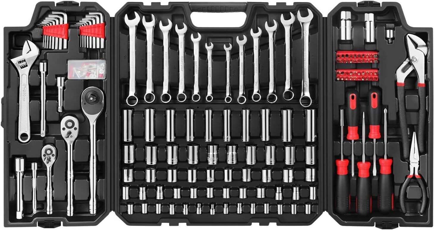 248 Pieces Mechanics Tool Set, General Purpose Mixed Sockets and Wrenches