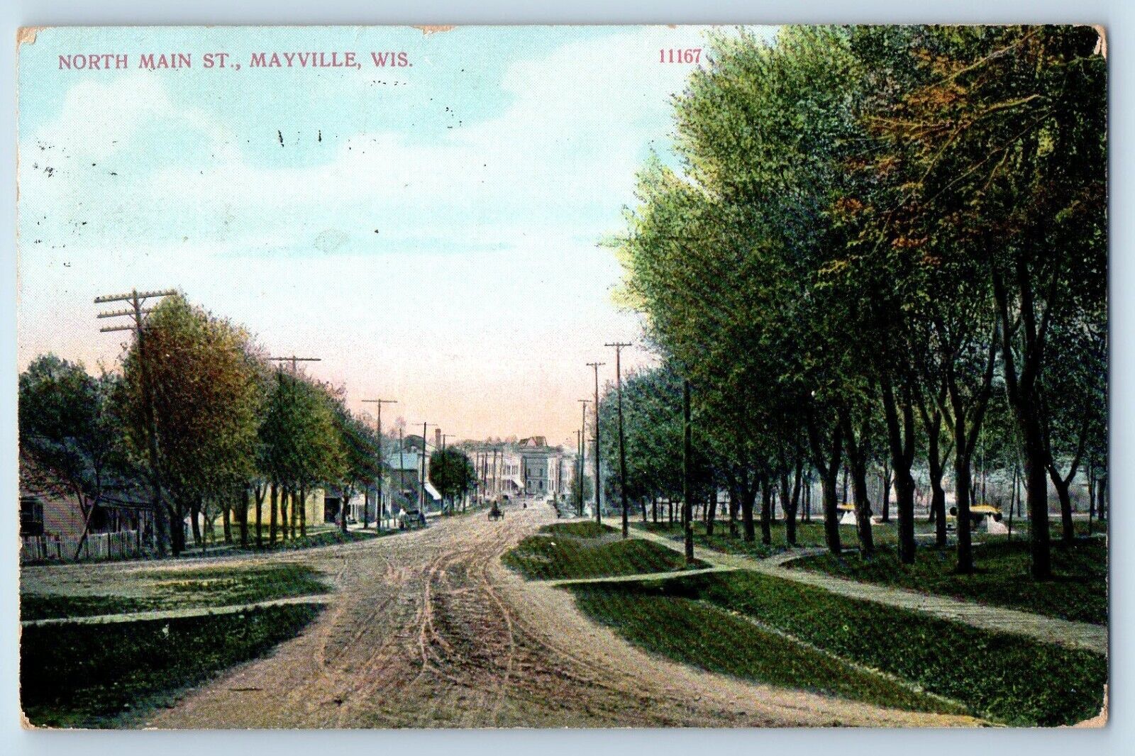 Mayville Wisconsin WI Postcard North Main Street Dirt Road Trees  1910 Antique