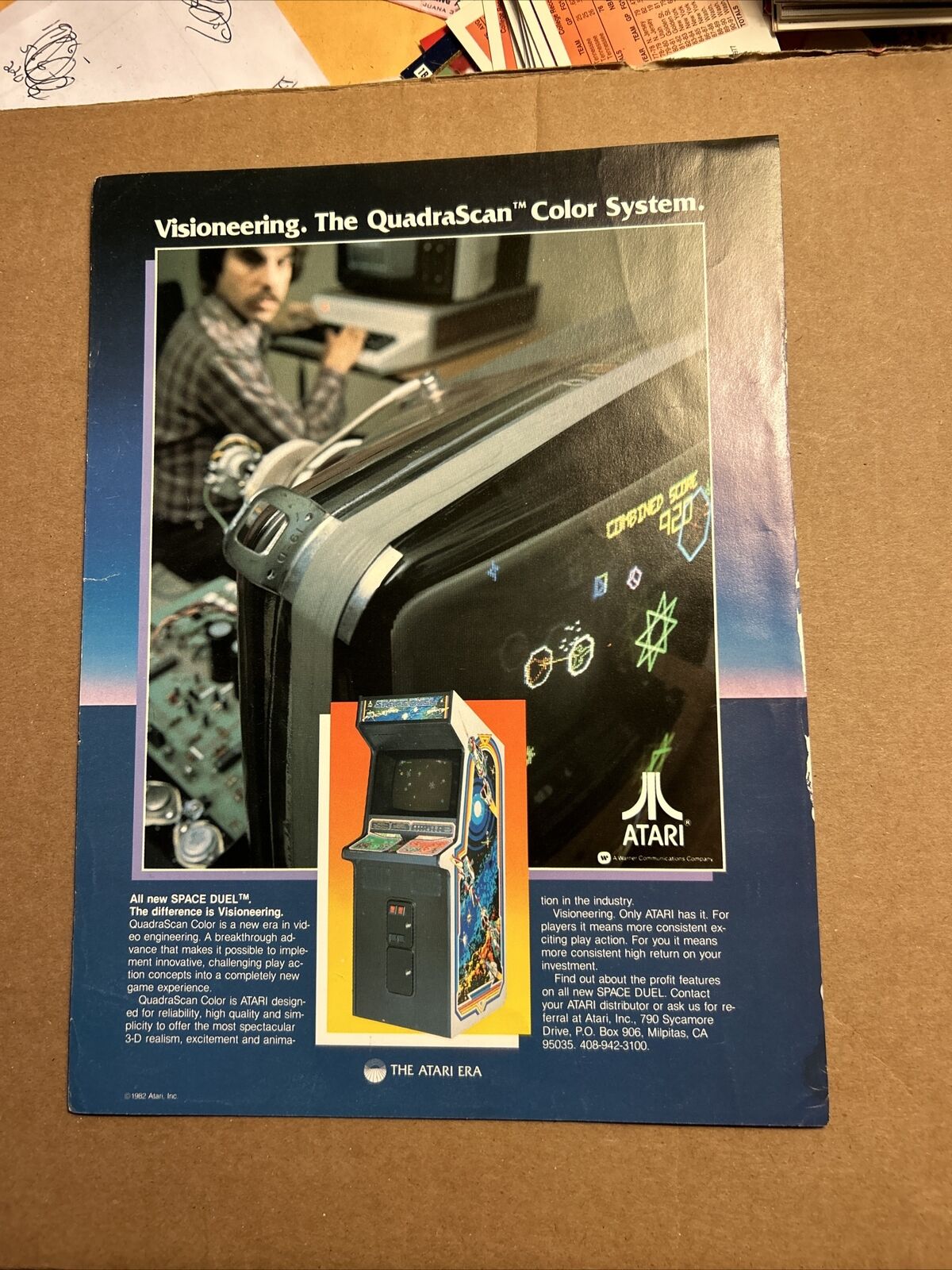 Original 1982 11- 8.5\'\' Space Duel Atari arcade Video game AD FLYER