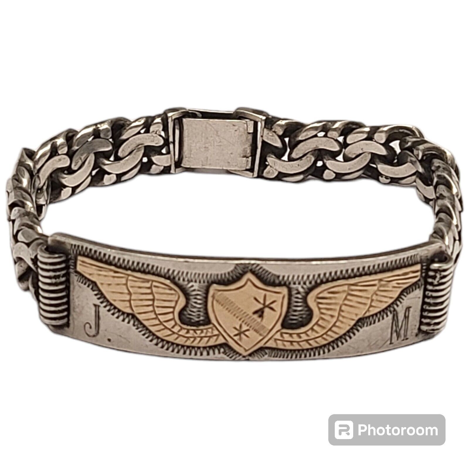 Rare Heavy WWII Air Force Army Air Corps SterlingGold Wings Sweetheart Bracelet 