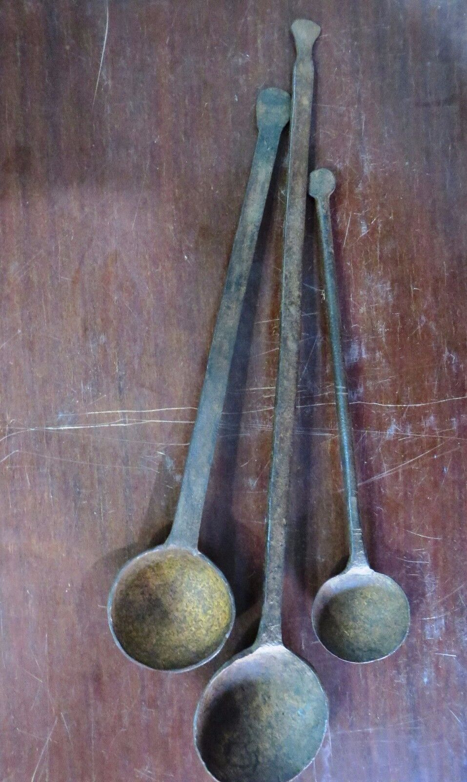 Aged Kitchen Spoon Forged Hammered Iron tools Mix lot 3pcs variety C1900 