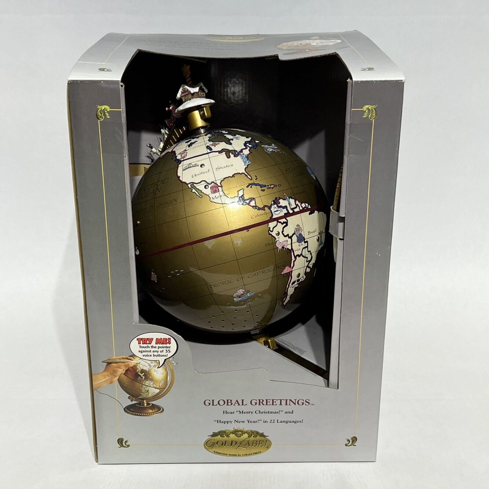Mr Christmas Gold Label Global Greetings Talking Globe 22 Languages NIB 2000