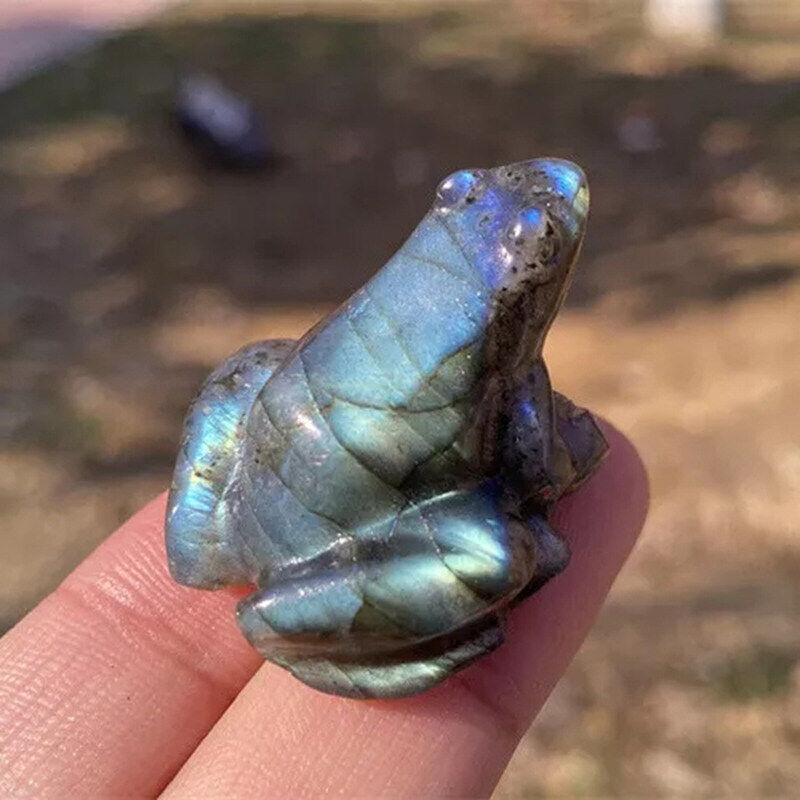 Natural Labradorite Quartz Crystal Stone Frog Carved Healing Reiki Mini Figurne
