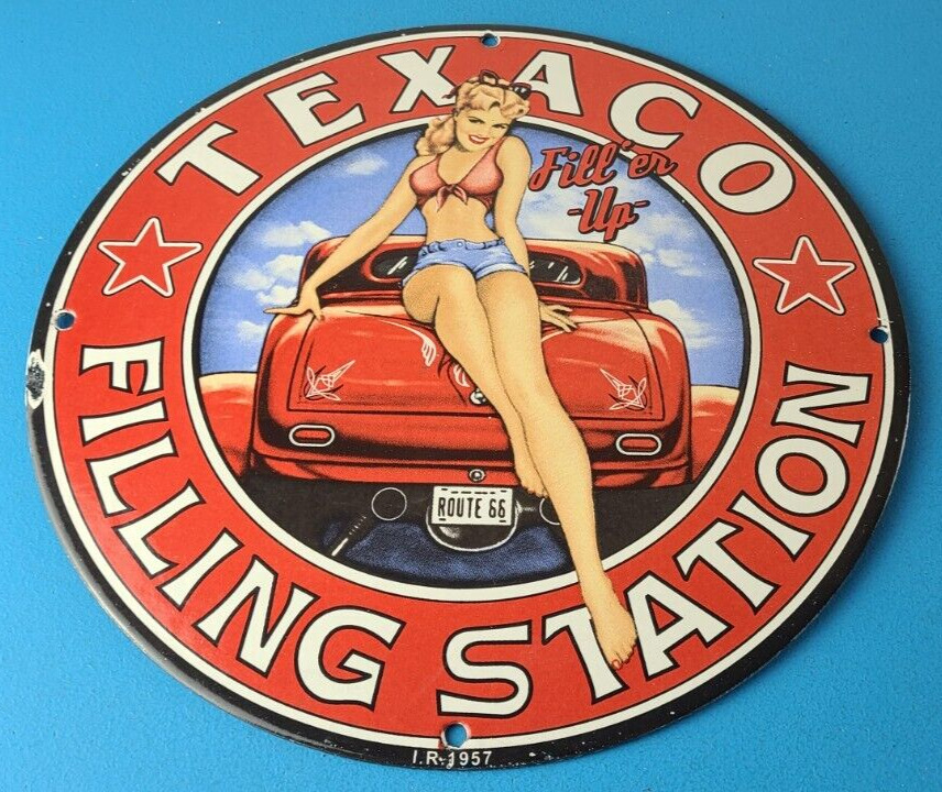 Vintage Texaco Gasoline Sign - Gas Pump Motor Oil Porcelain Filling Station Sign