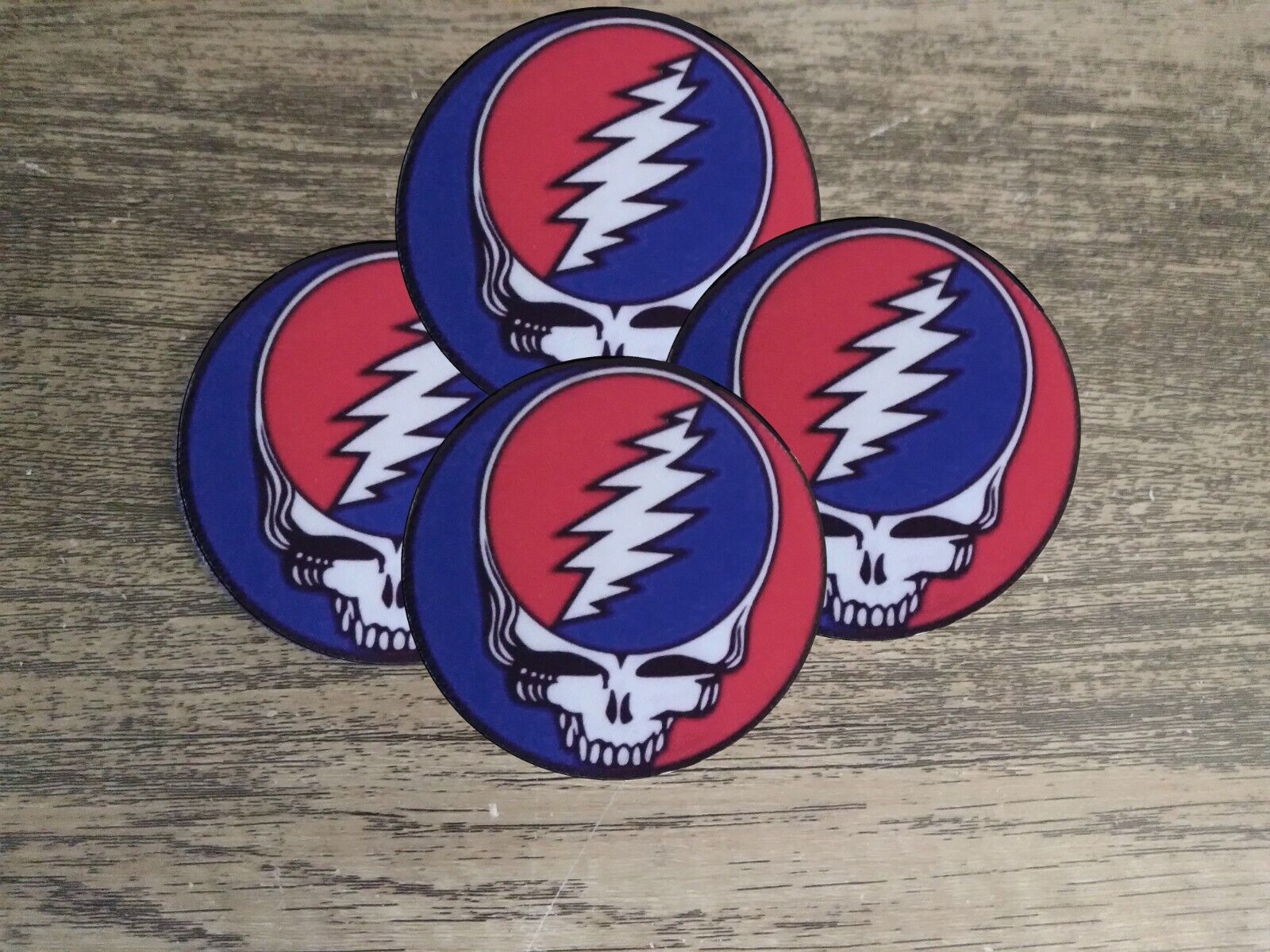 Set of 4 Grateful Dead Steal Your Face Stealie Coffee & Cocktail Coasters