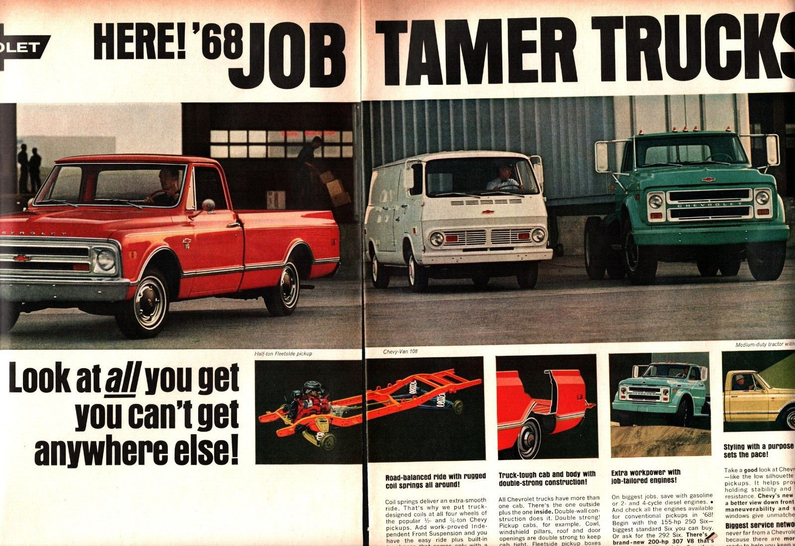 Original 1968 Chevrolet Truck 2 Page Ad HERE\'S THE \'68 JOB TAMER TRUCKS a3