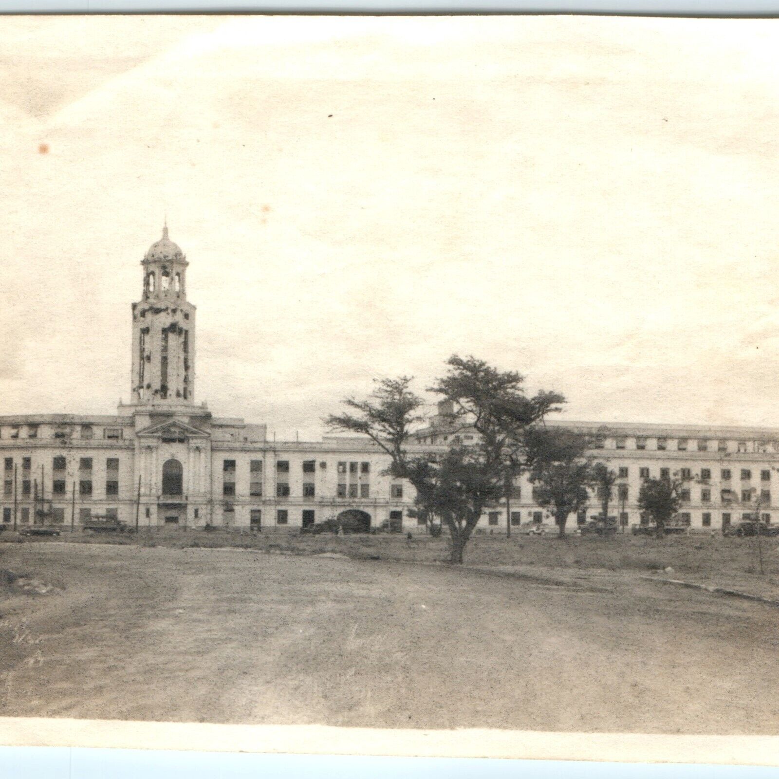 c1940s WWII Manila, Philippines City Hall Real Photo War Shell Damaged Ruins C47