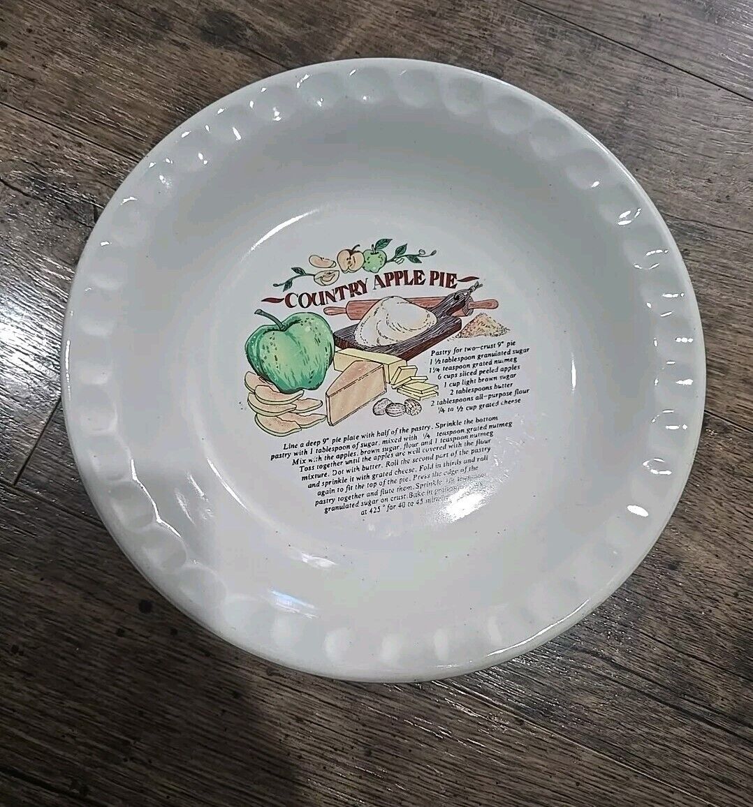 Country Apple Pie Pie Plate Ceramic 9\