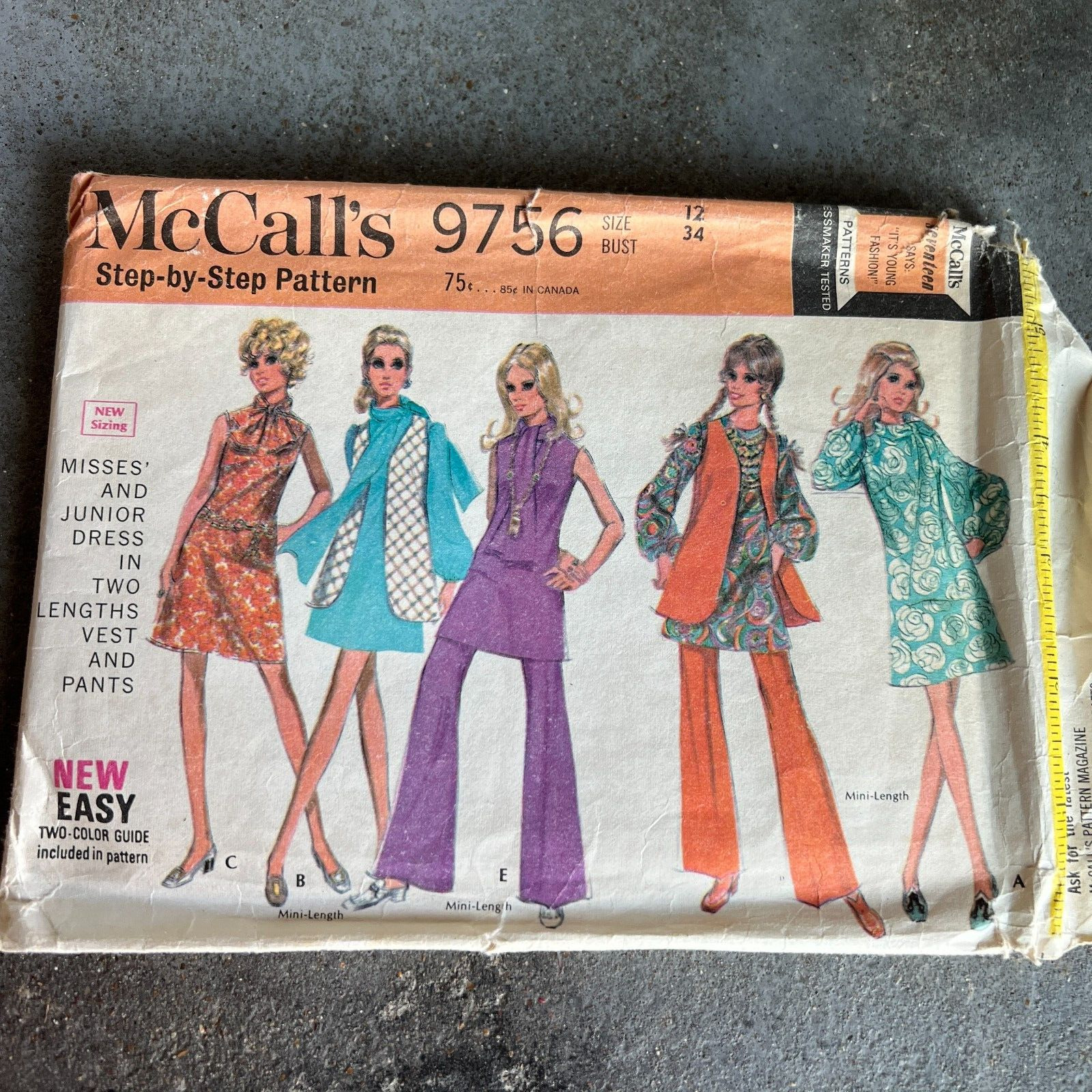 Vintage 60s McCalls Pattern 9756 SZ 12 Misses Coordinates Hippie