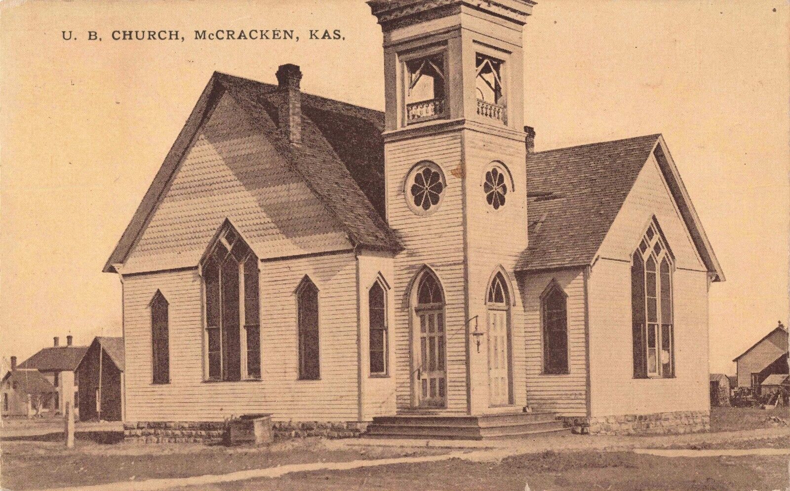 U.B. Church McCracken Kansas KS United Brethren 1910 Postcard