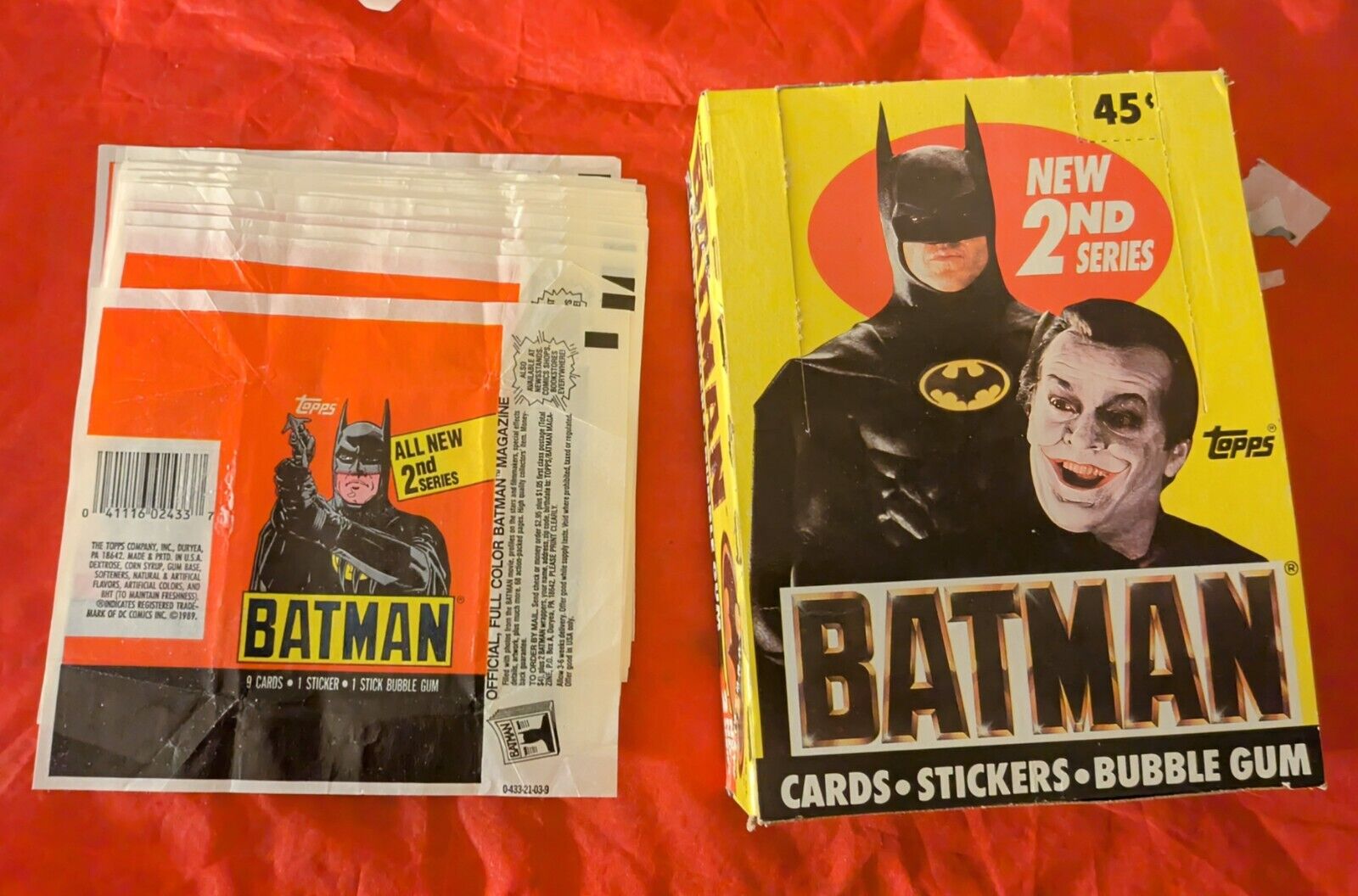 VTG 1989 TOPPS BATMAN SERIES 2 EMPTY DISPLAY BOX & 20 EMPTY WAX PACK WRAPPERS 