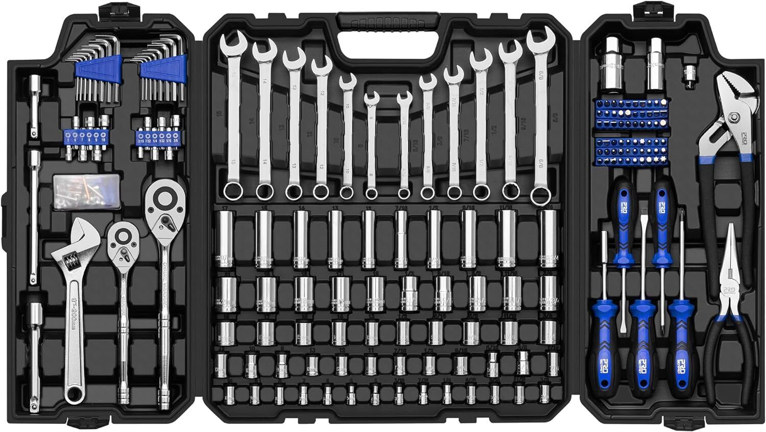 240-Piece Mechanics Tool Set, General Assorted SAE/Metric Sockets and Wrenches 