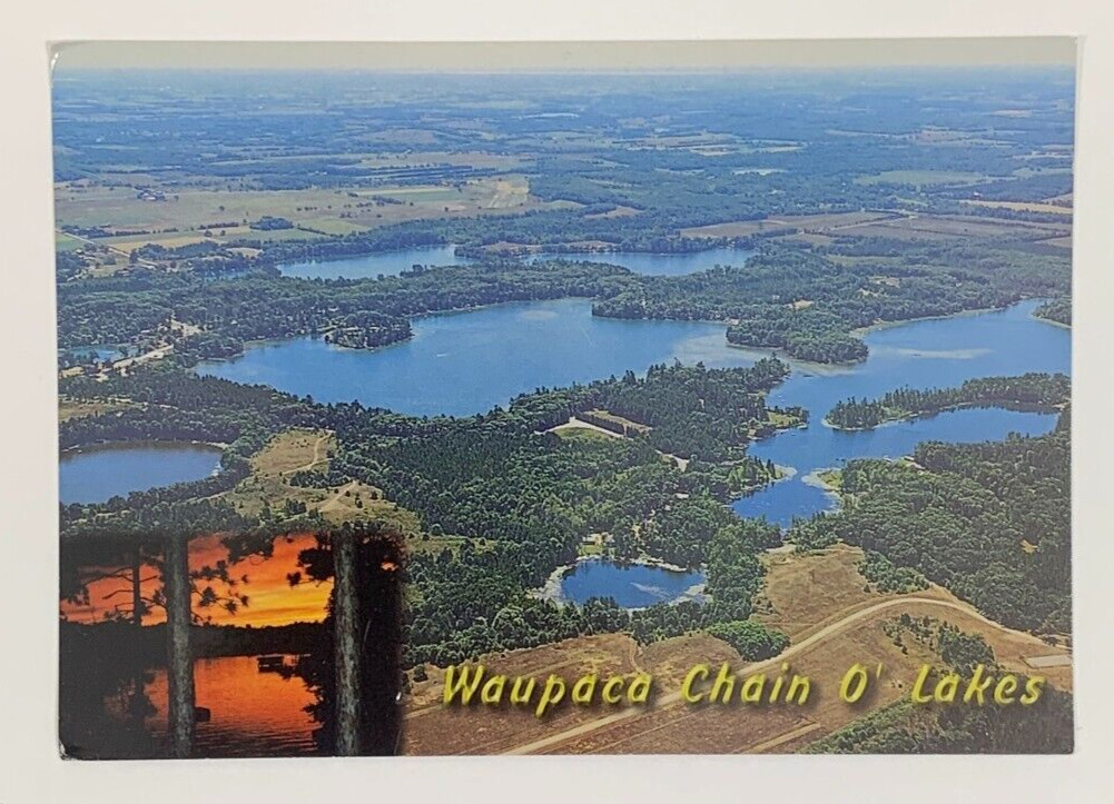 Aerial View of Waupaca Chain O\' Lakes Wisconsin Postcard Unposted