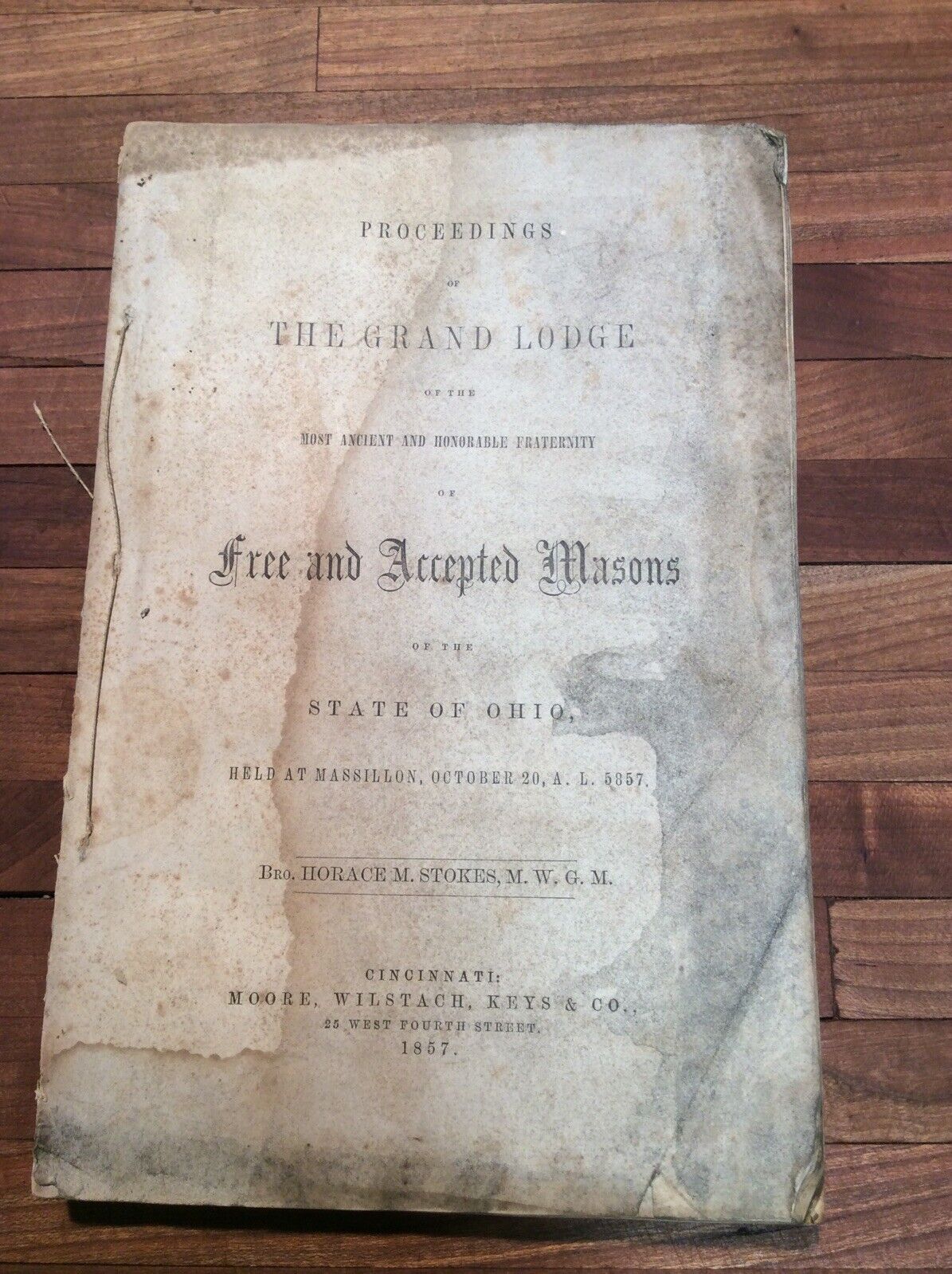 1857 Softcover Book Proceedings Of The Grandlodge F&A Masons Of Ohio INV-BA03