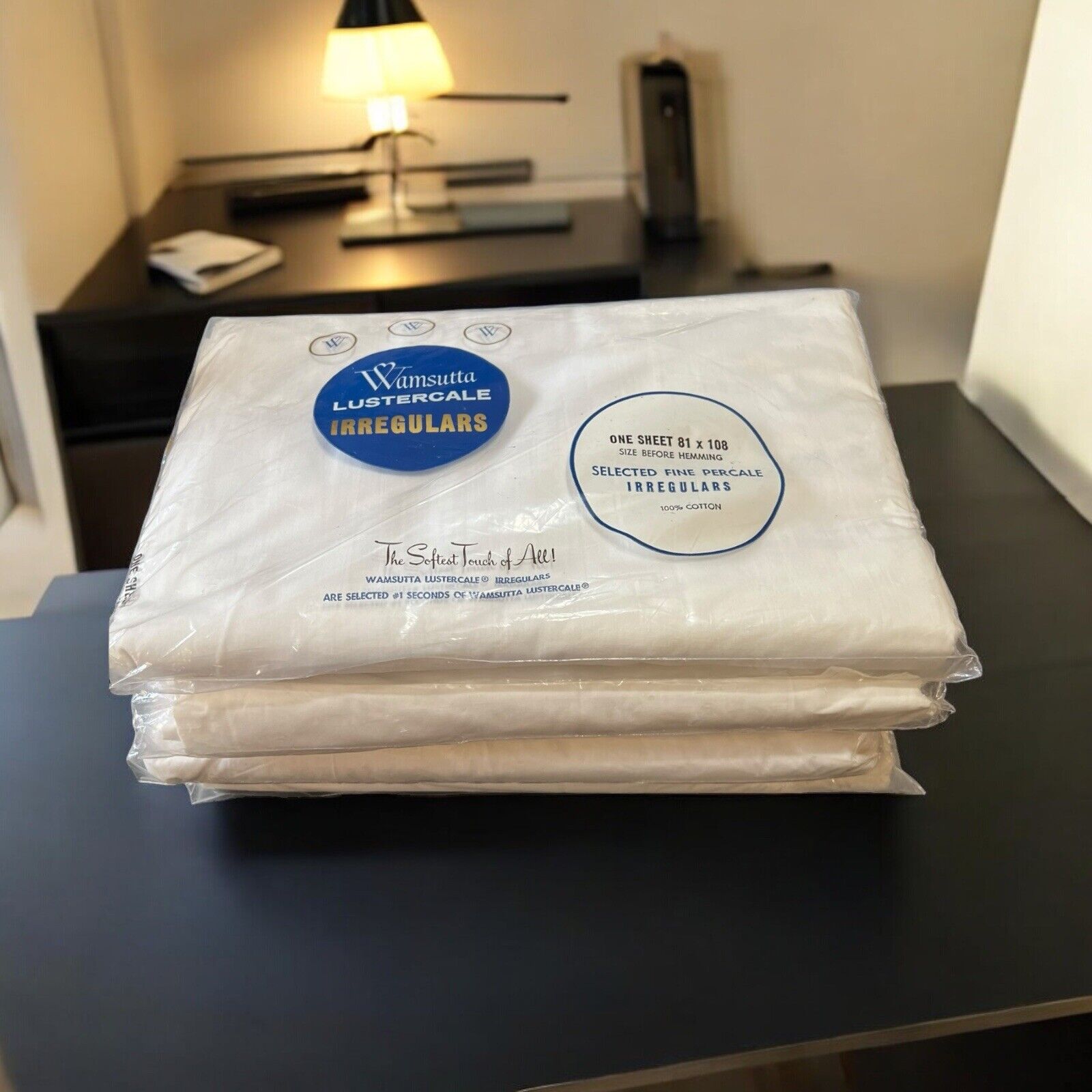 Vtg.  NWT Wamsutta Lustercale White Sheets 4 Percale Cotton Flat And Fit 50s-60s