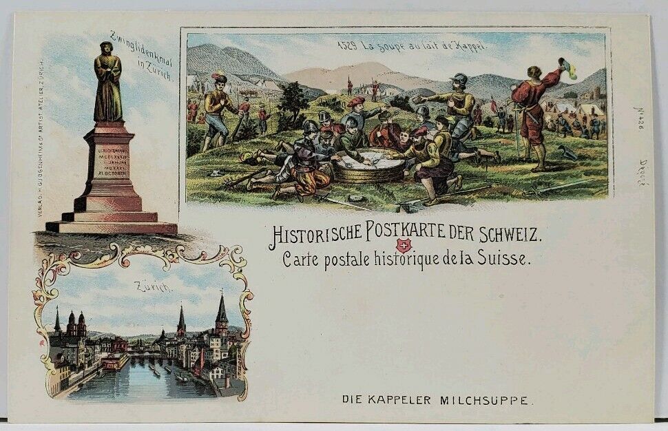 Suisse Historic Switzerland c1898 Litho DIE KAPPELER MILCHSUPPE #426 Postcard L7