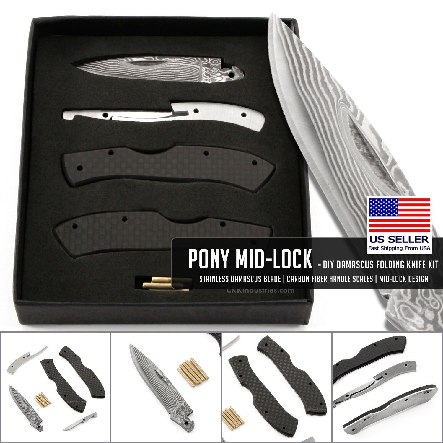 Pony Mid-Lock - DIY Damascus Folding Knife Kit - USA Design