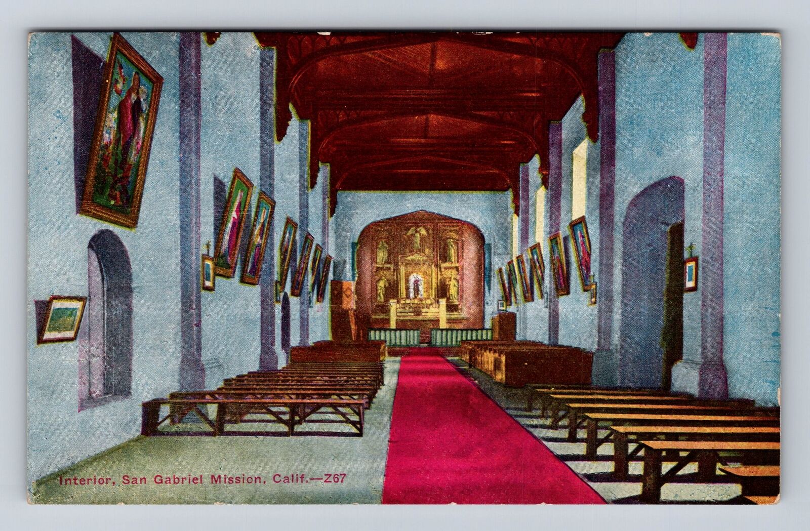 San Gabriel CA-California, San Gabriel Mission Interior, Altar, Vintage Postcard