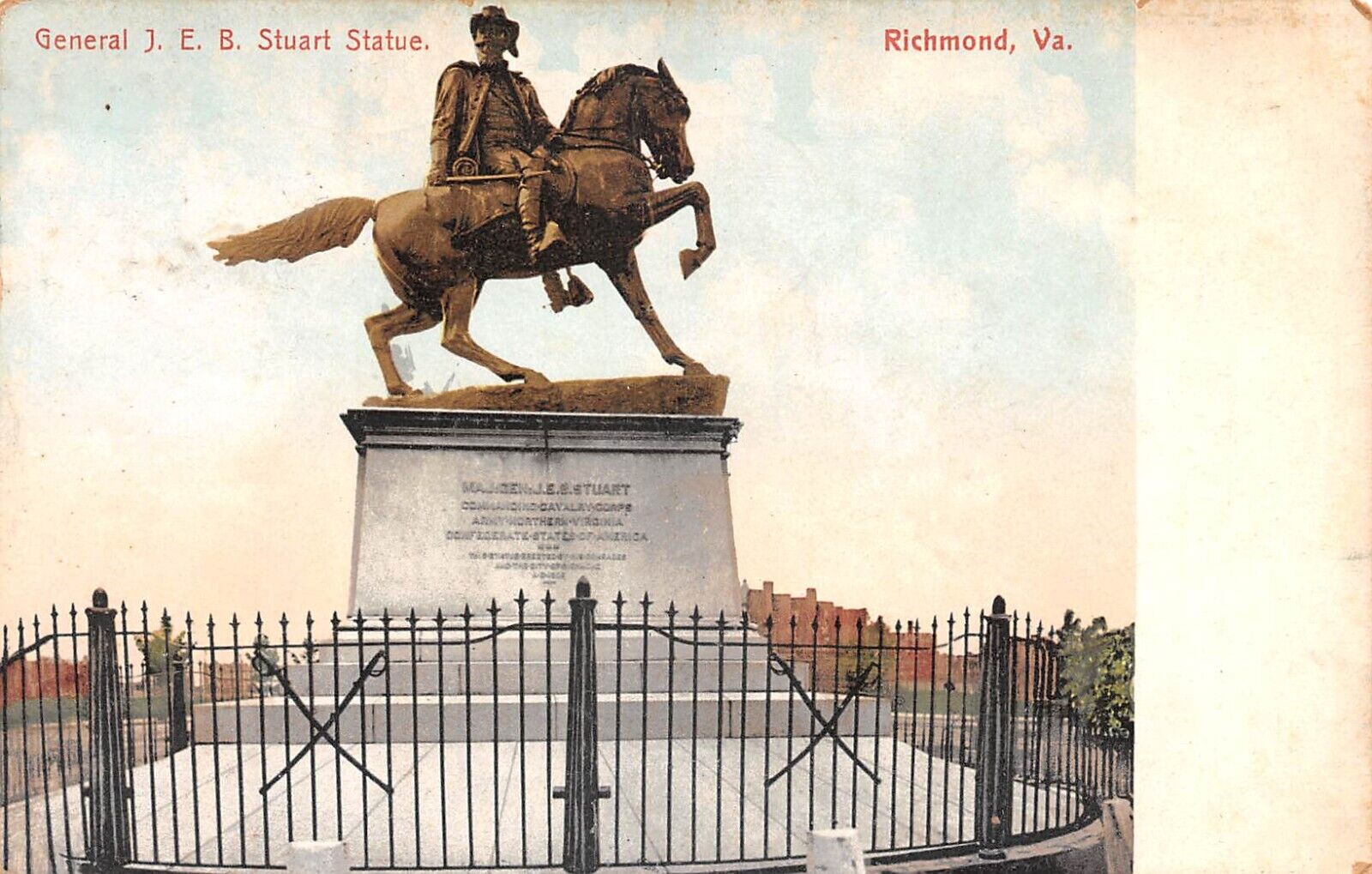 General JEB Stuart Monument Richmond Virginia 1908 Postcard