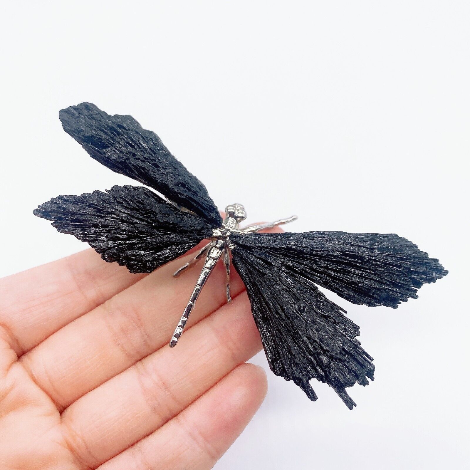 2PCS Natural Black Kyanite Dragonfly Crystal Quartz Stone Gemstone Figurine