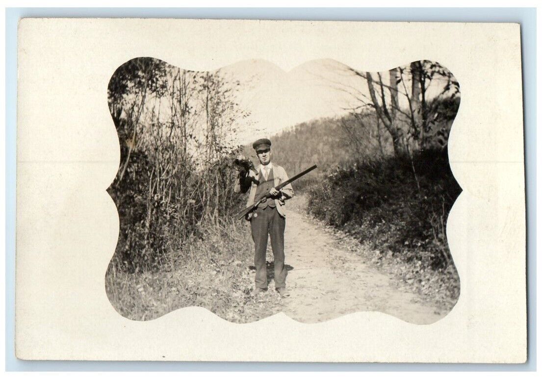 c1910's Pheasant Bird Hunter Hunting Rifle Gun Man RPPC Photo Unposted Postcard