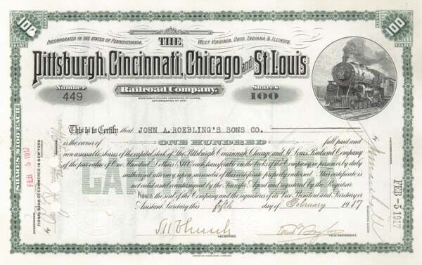 Karl G. Roebling - Pittsburgh, Cincinnati, Chicago and St. Louis Railroad - Stoc