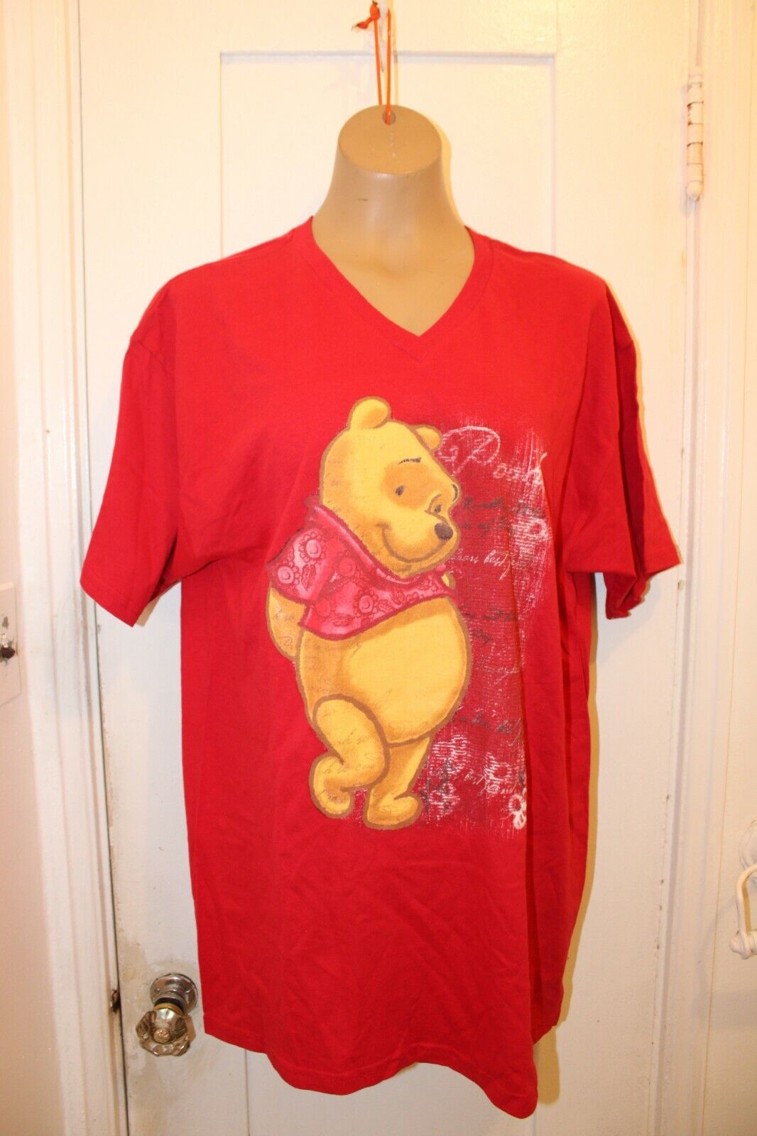 DISNEY Vintage Winnie The Pooh Jerry Leigh Red Shirt NOS NWT Adult Large V Neck
