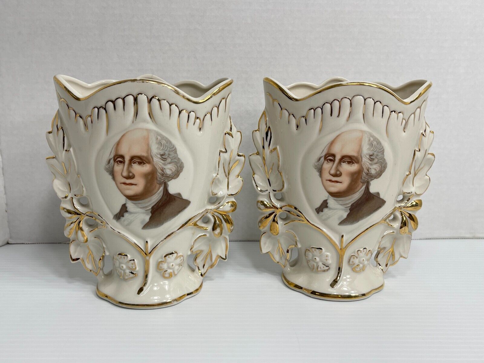 Antique - President George Washington Porcelain Vase Lot of 2 - Mt. Vernon, VA