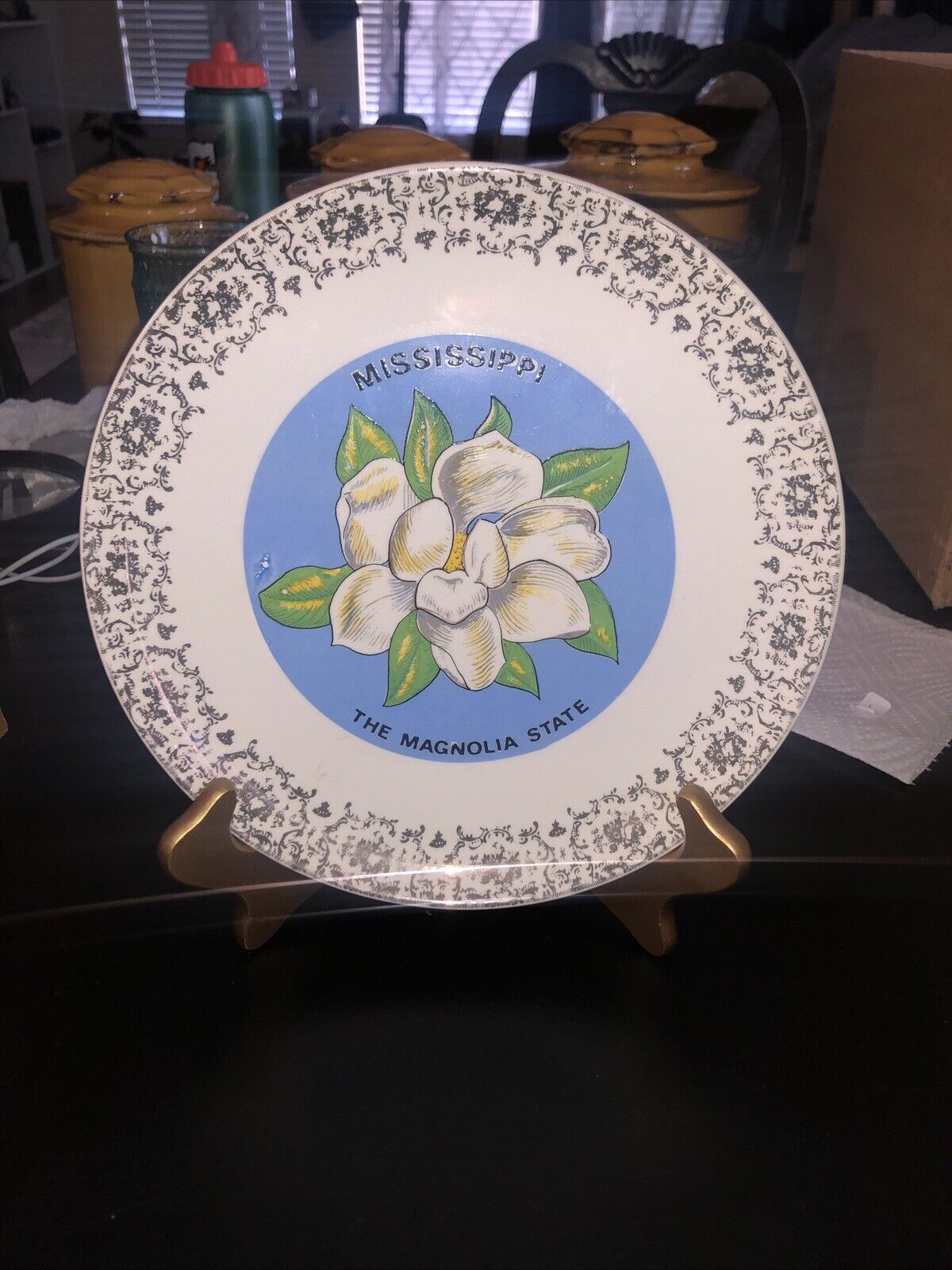 Vintage Mississippi The Magnolia State Plate With Stand