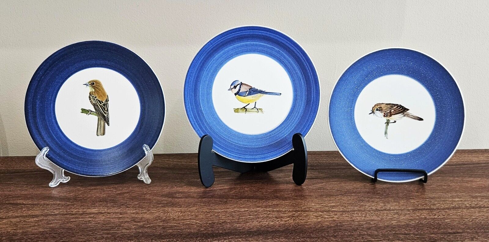 MARCEL GUILLOT Vintage Hand Painted Bird Collector Plates, Vintage 3PC