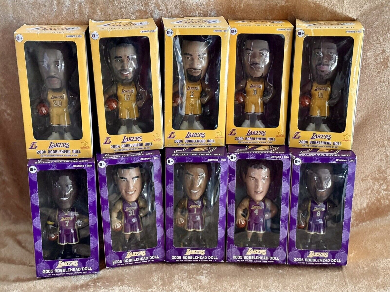 2004 & 2005 Carls Jr LAKERS Bobble heads- Lot Of 10 - Complete Sets(Kobe Bryant)