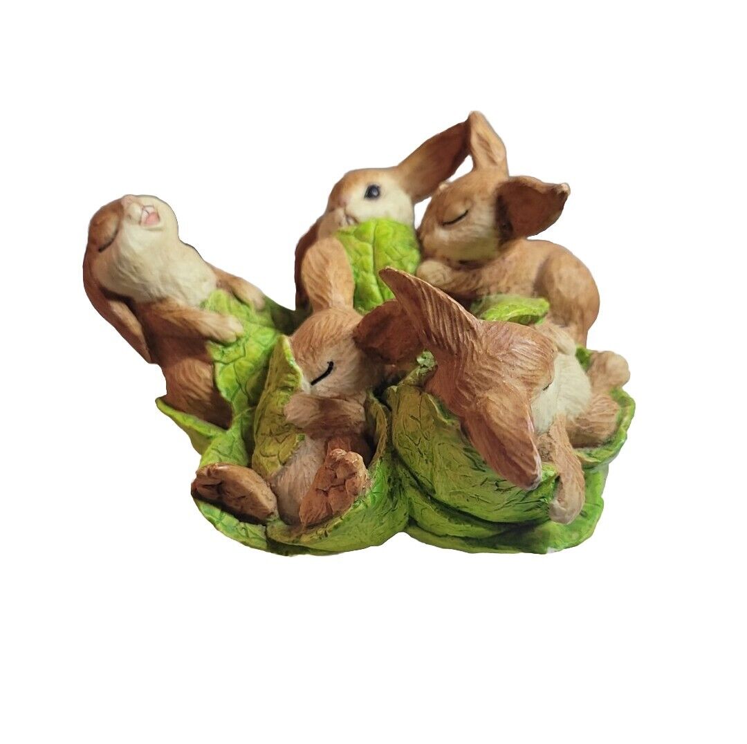 Vtg 1998 Enesco Parastone Pile  Bunnies Playing Rabbits Figurine Spring Easter