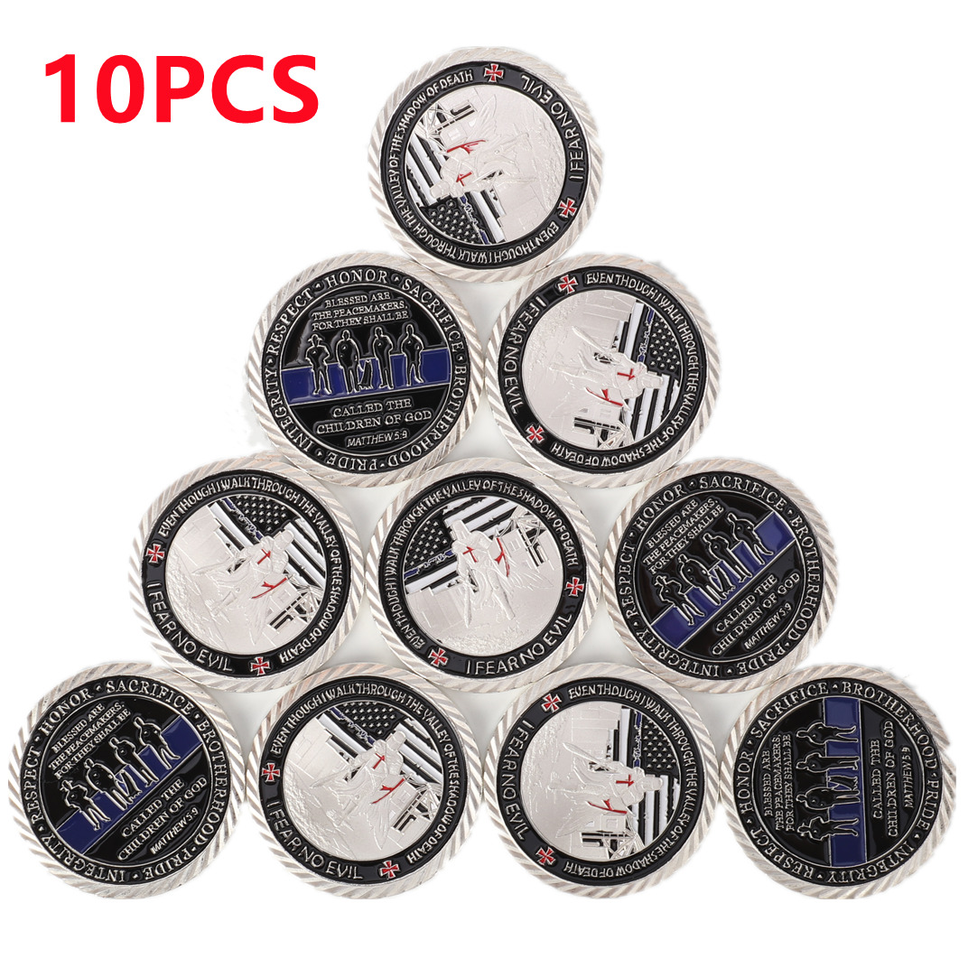 10Pcs Police Officers Flag Challenge Coin Law Enforcement Thin Blue Line Coins